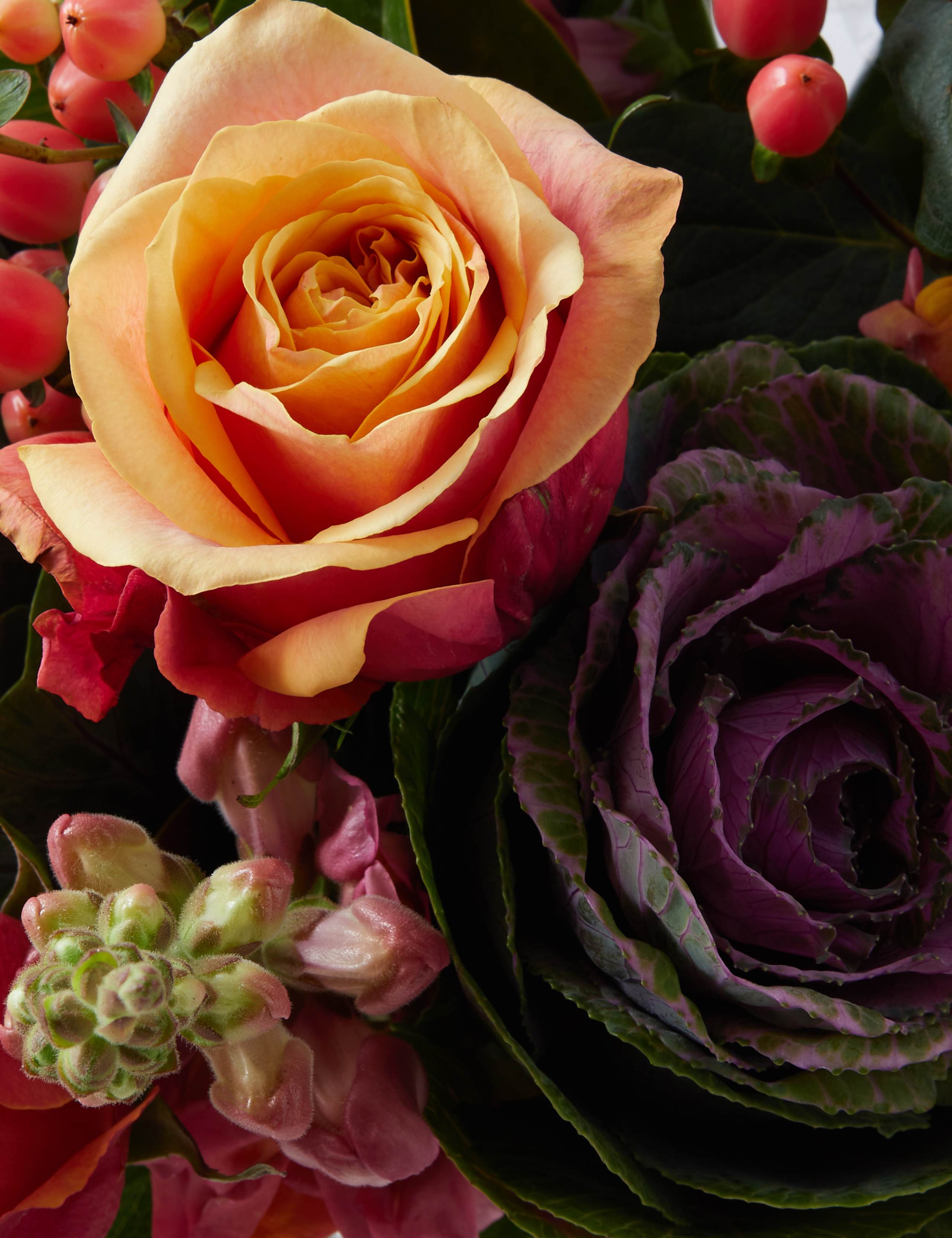 Autumn Orange Rose & Brassica Bouquet 4 of 4