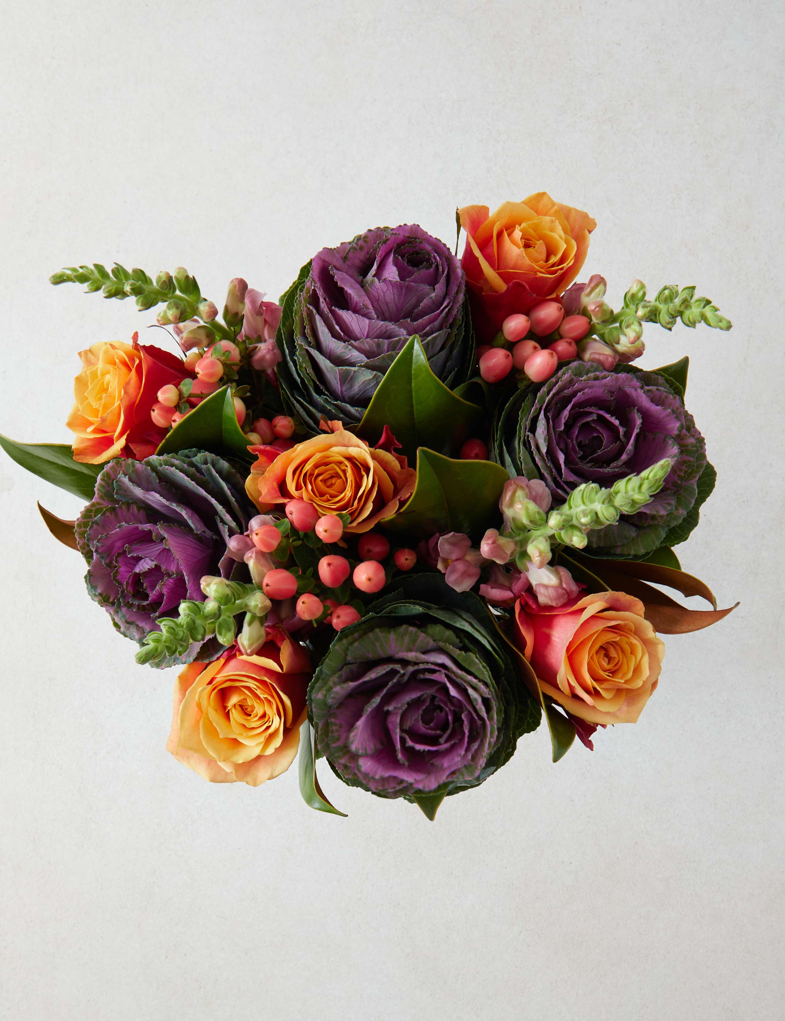 Autumn Orange Rose & Brassica Bouquet 2 of 4