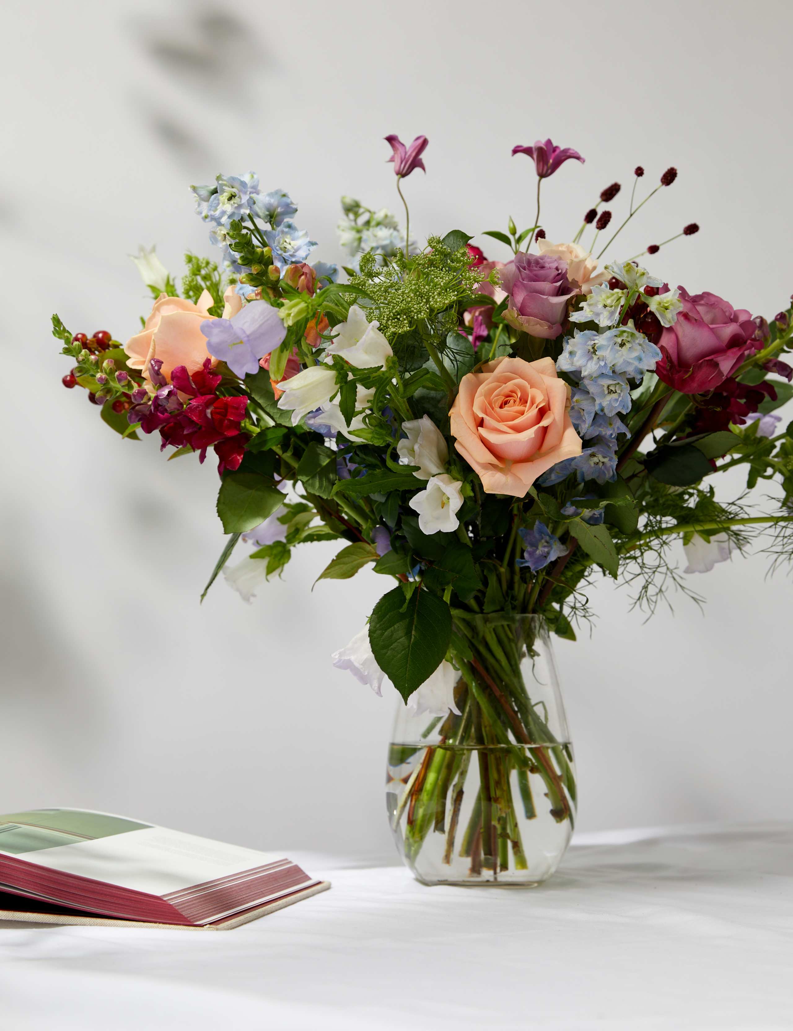 Rose, Delphinum & Hypericum Bouquet 1 of 6