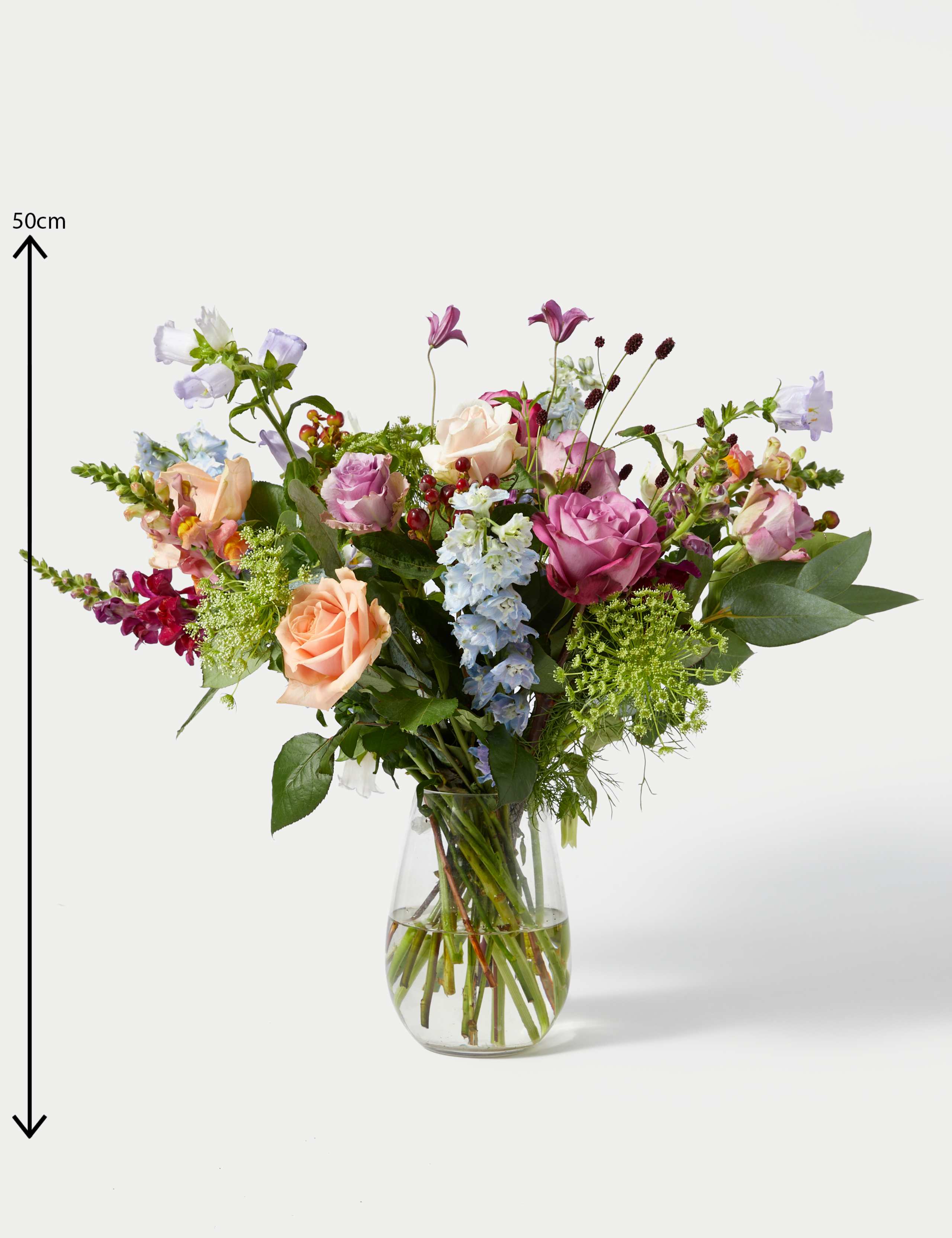 Rose, Delphinum & Hypericum Bouquet 6 of 6