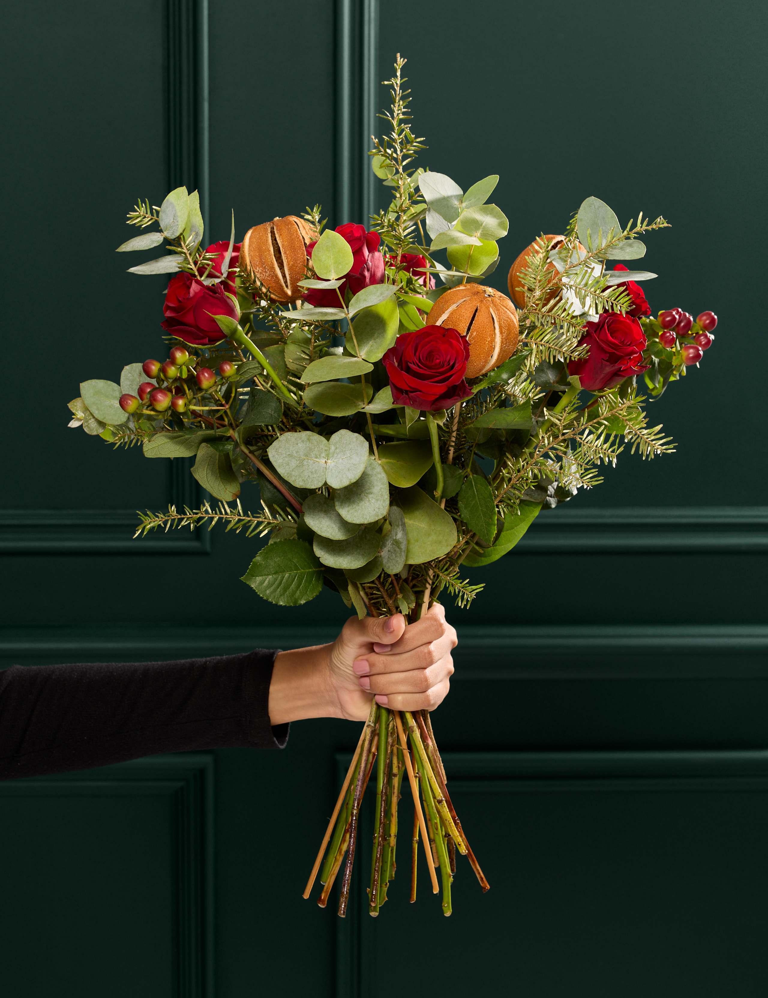 Festive Red Rose Eucalyptus & Hypericum 1 of 7