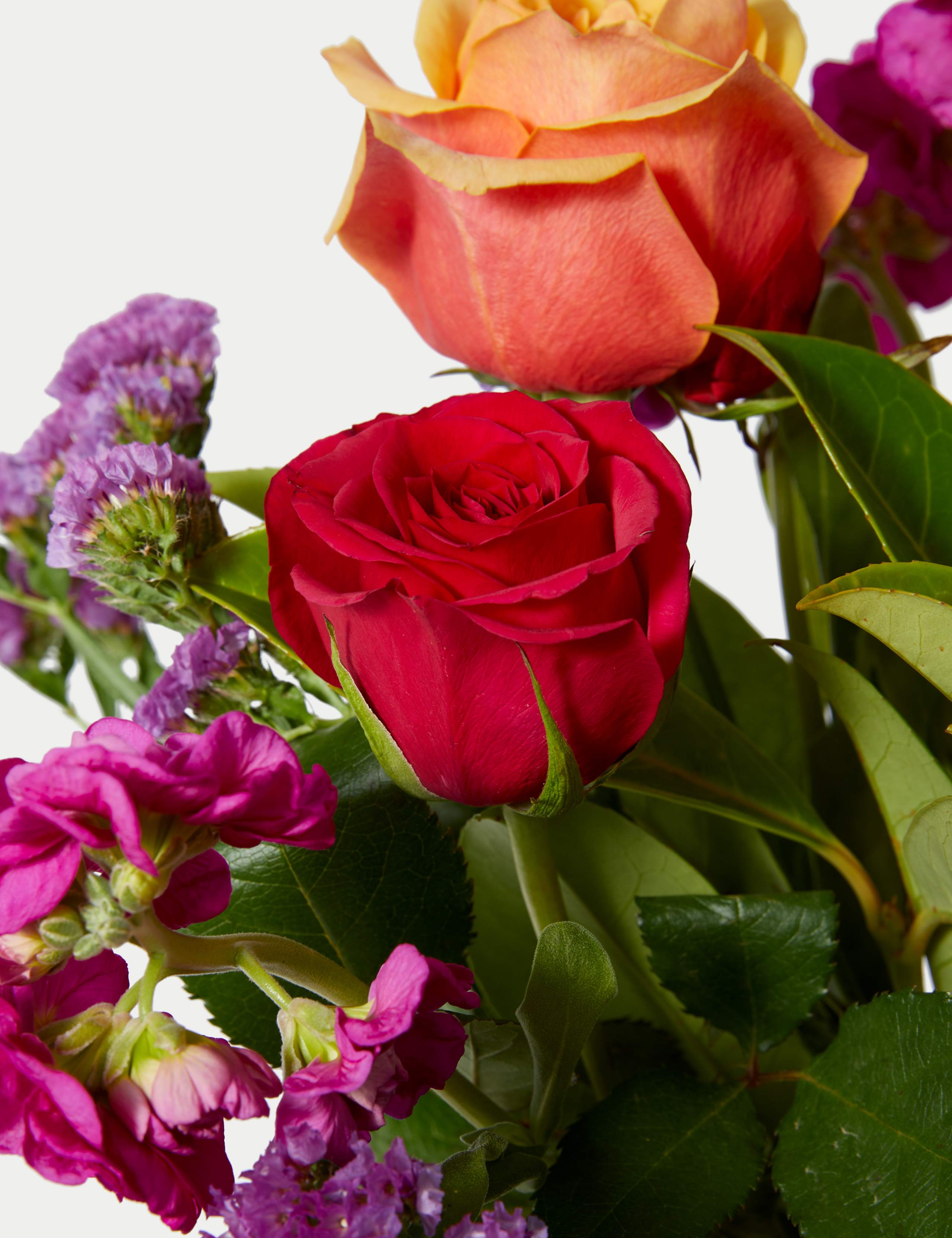 Rose, Statice & Spray Stock Bright Bouquet with Swiss Chocolates 5 of 6