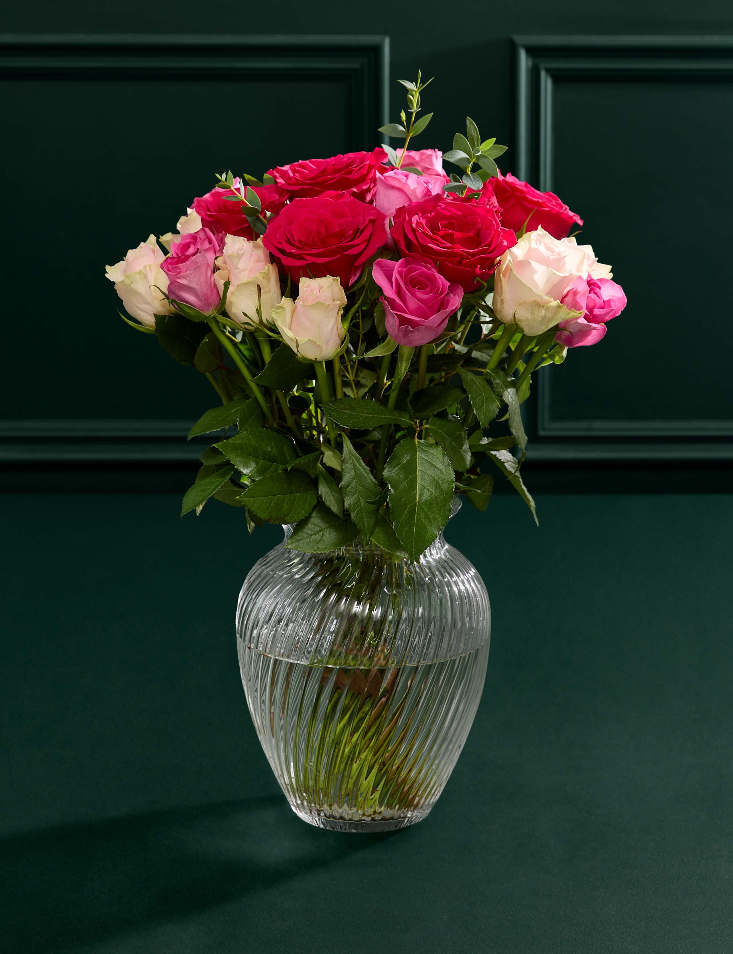 Valentine's Mixed Rose Bouquet with Vase 1 of 8