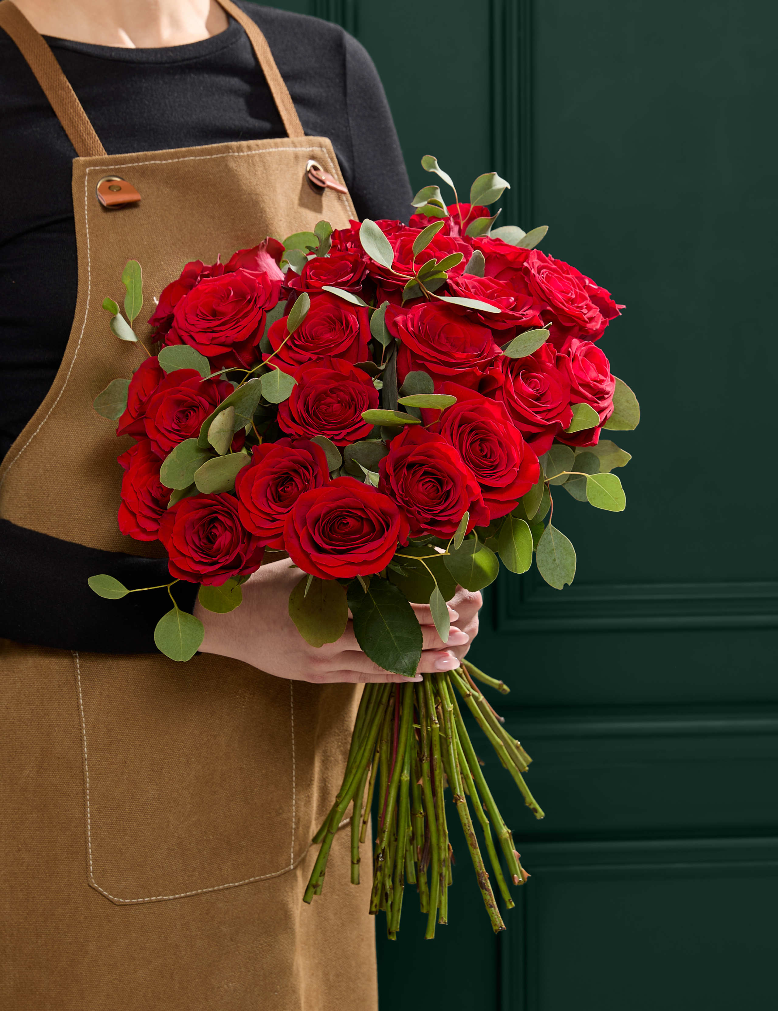 Valentine's Red Freedom® Roses & Eucalyptus Bouquet 1 of 8