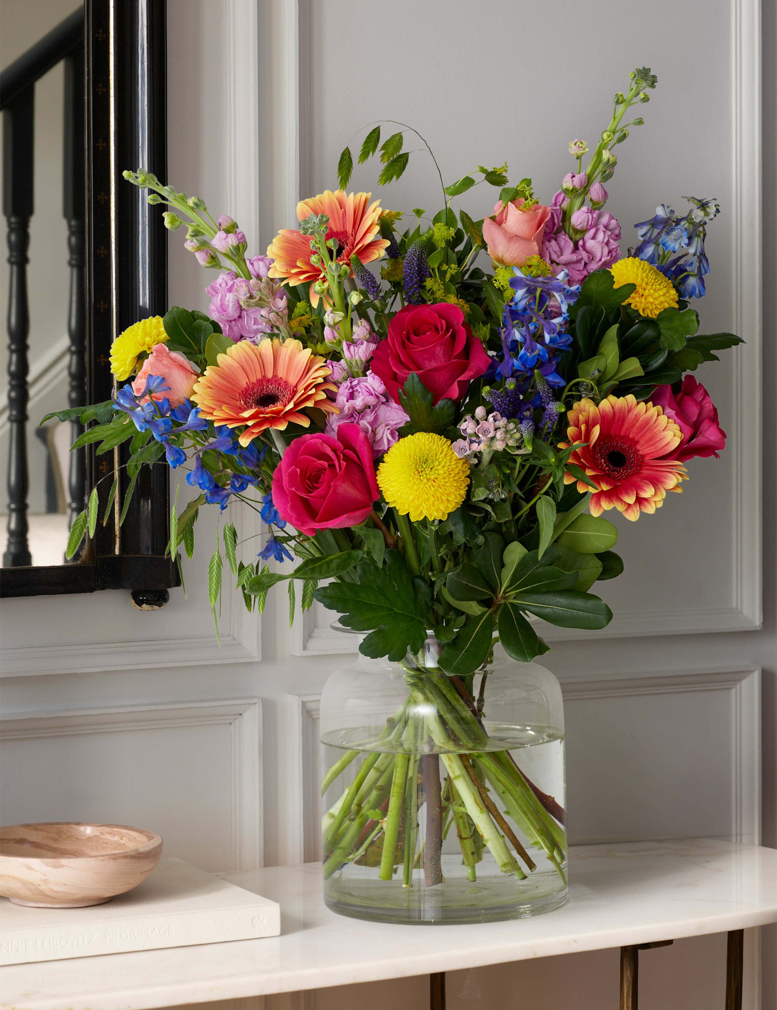 Delphinium, Roses & Gerbera Bright Bouquet 1 of 4