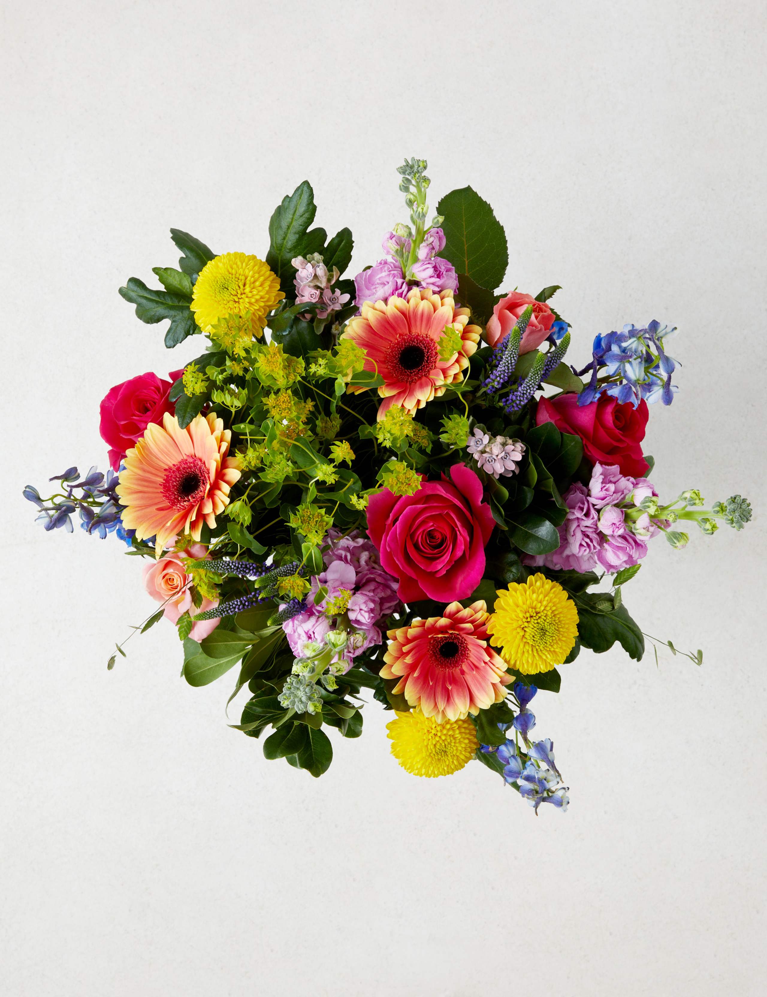 Delphinium, Roses & Gerbera Bright Bouquet 2 of 4