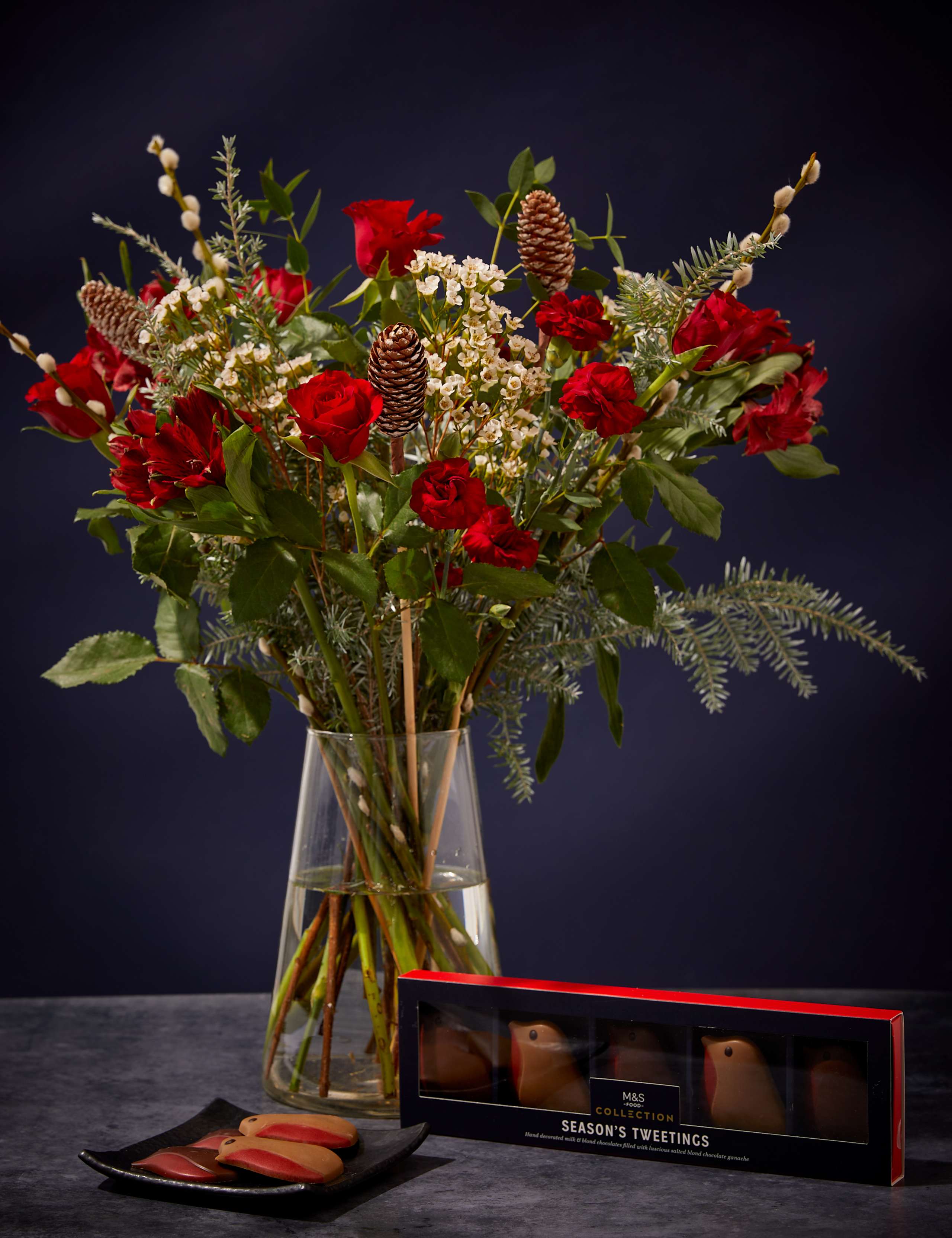 Festive Red Rose & Spray Carnation Bouquet with Chocolates 1 of 6
