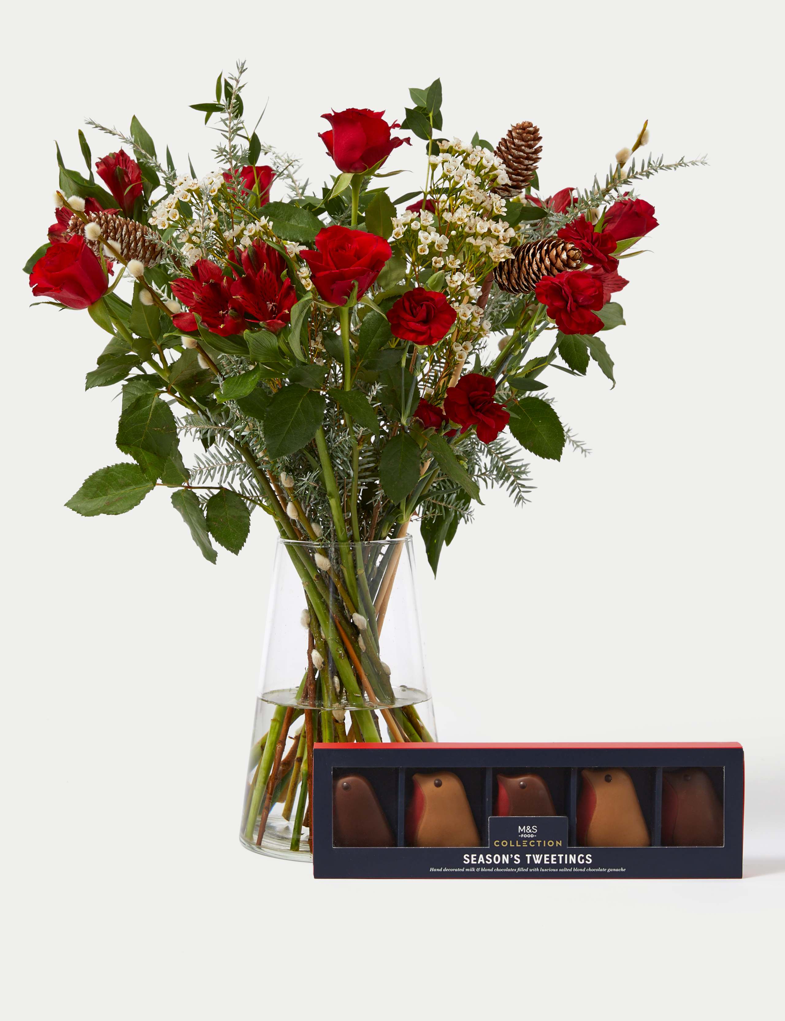 Festive Red Rose & Spray Carnation Bouquet with Chocolates 3 of 6