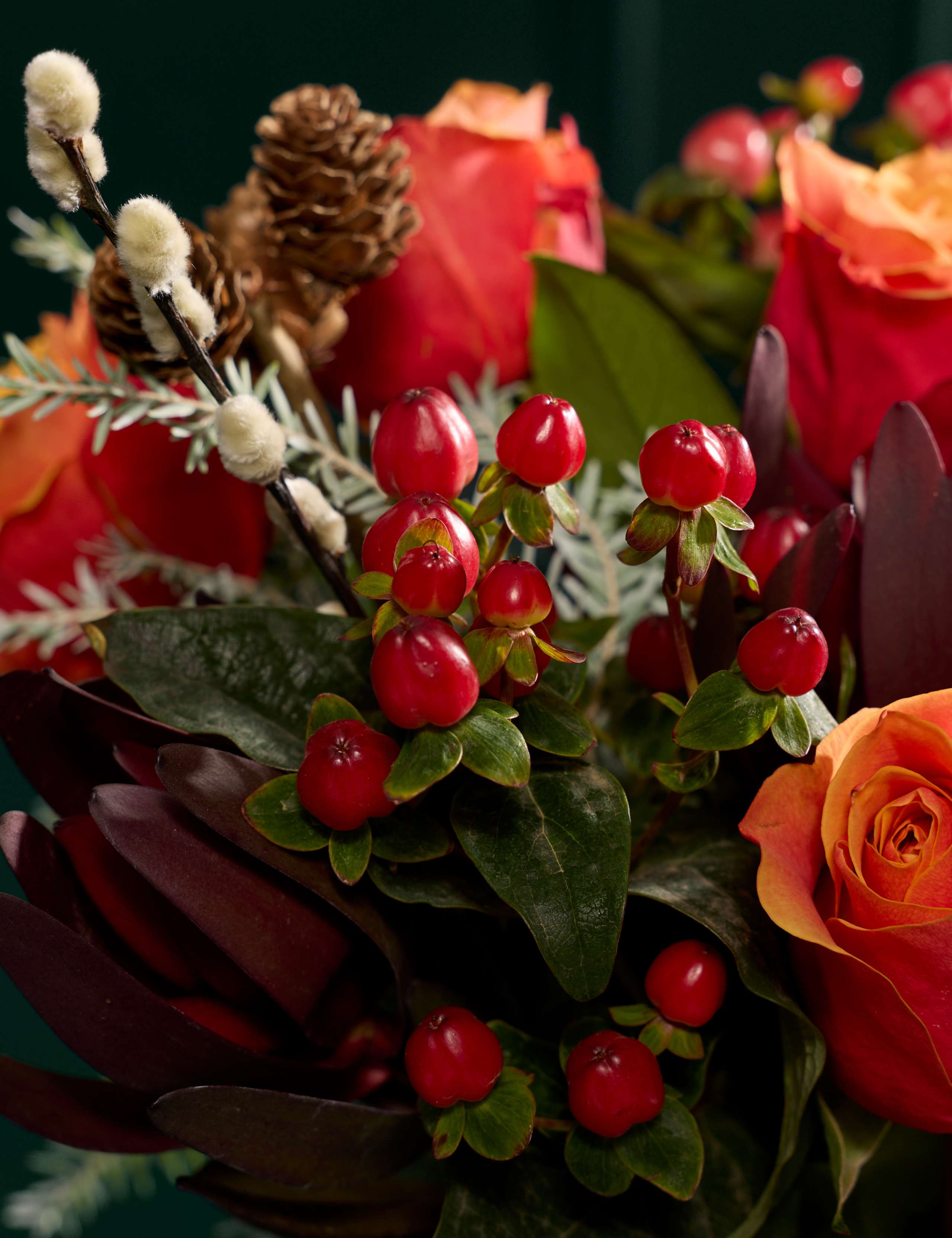 Orange Rose & Festive Foilage Bouquet 3 of 5