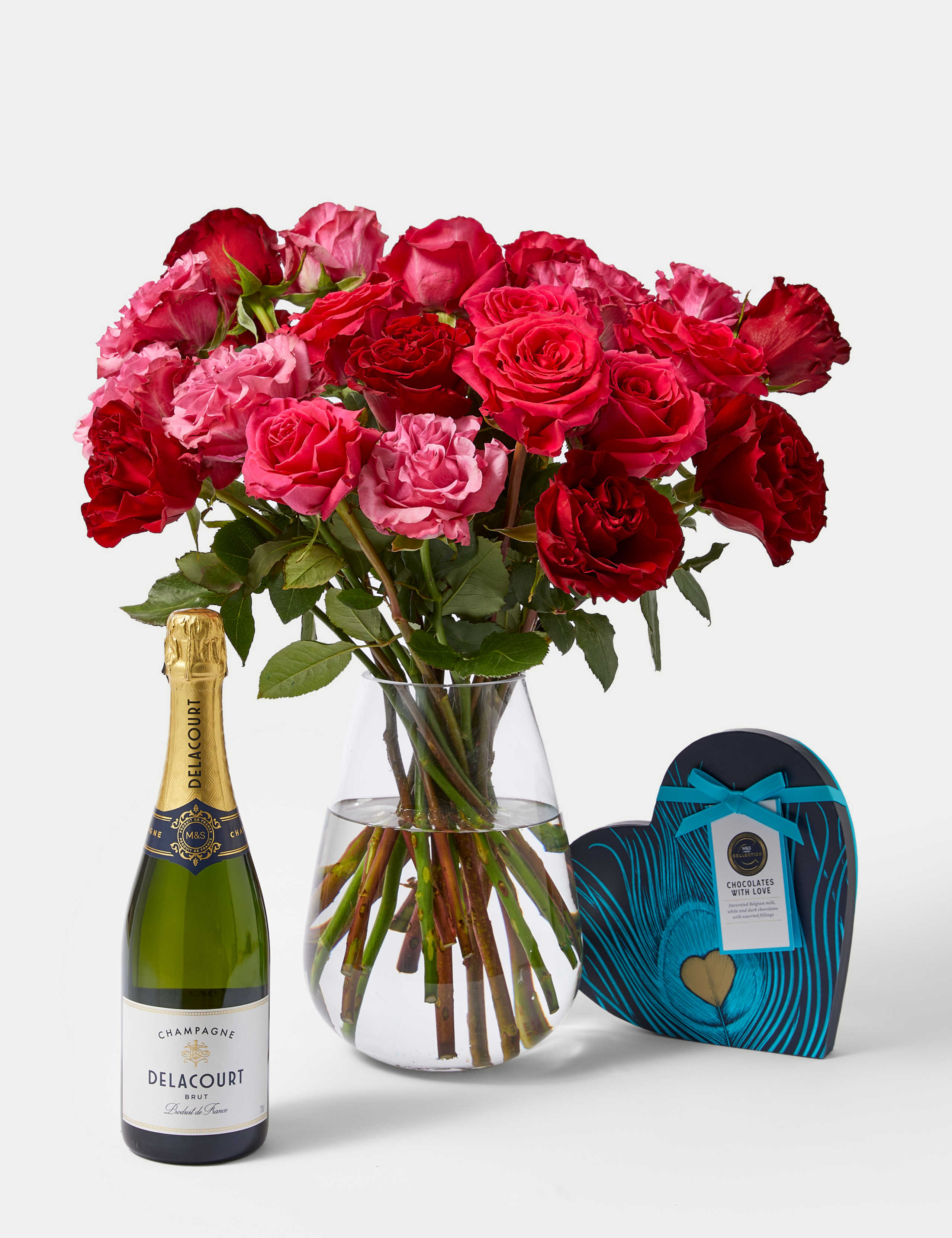 Pink & Red Rose Bouquet, Champagne & Chocolate Bundle 3 of 6