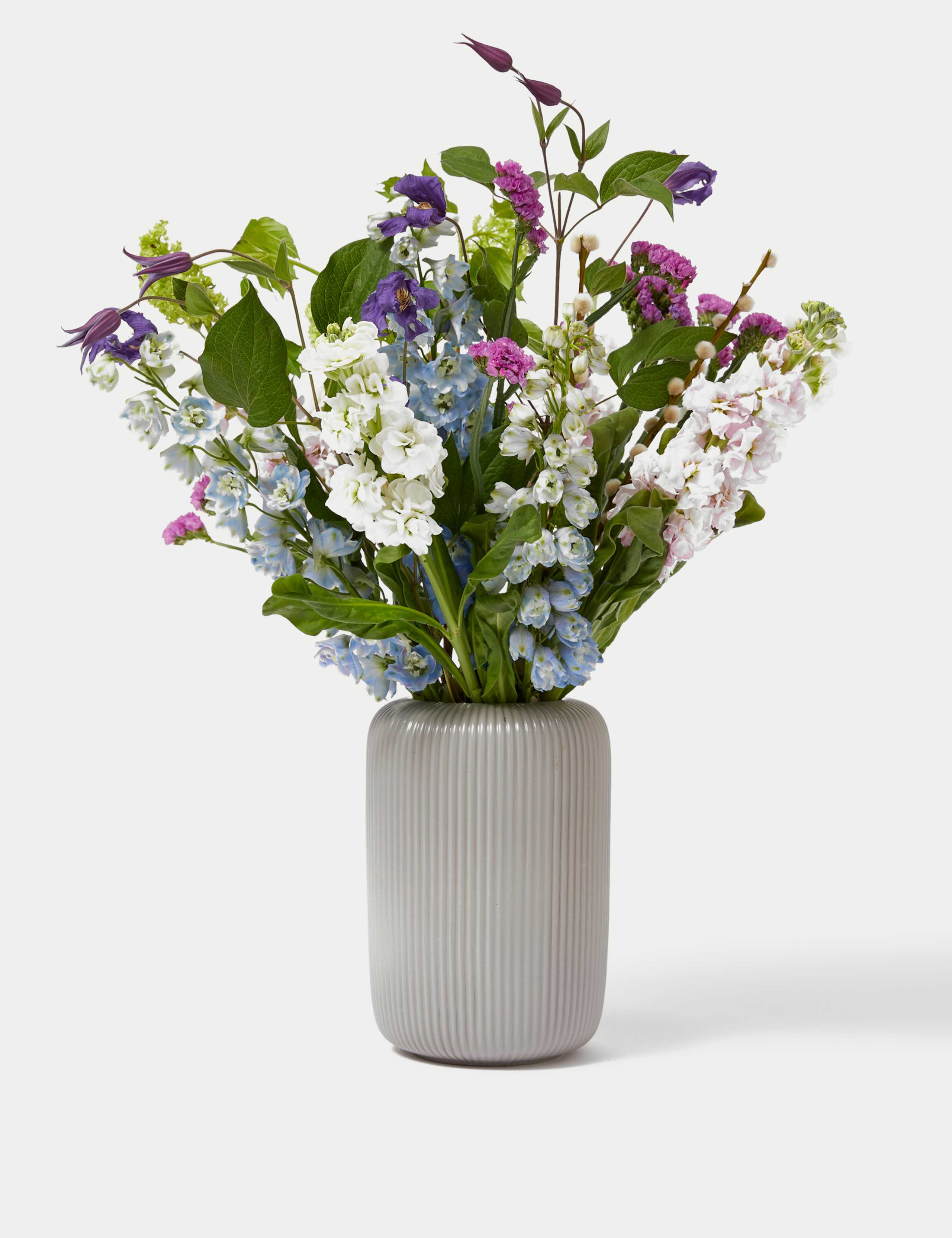 Stock, Delphinium & Clematis Bouquet with Vase (Available until 02/03/24) 3 of 6