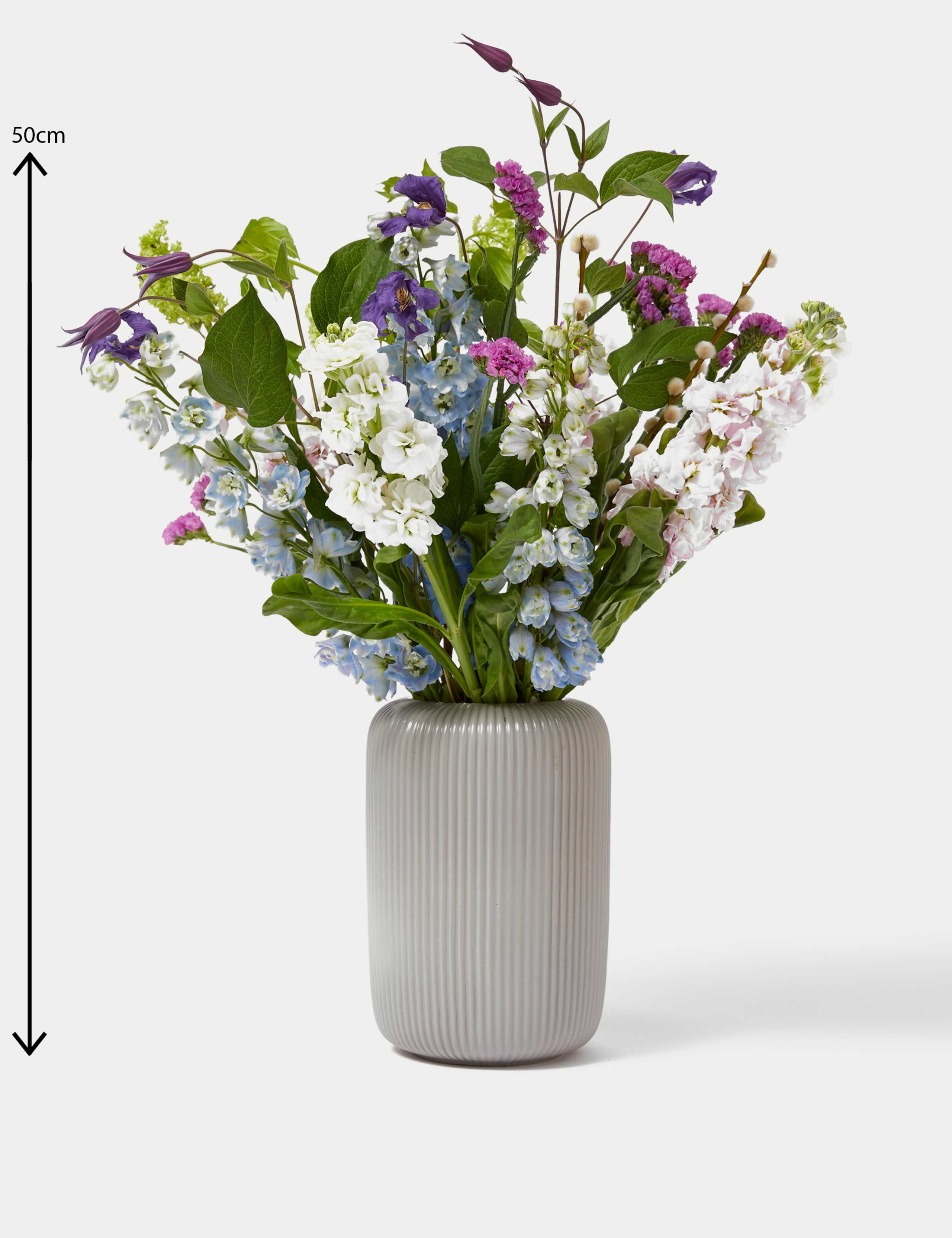 Stock, Delphinium & Clematis Bouquet with Vase (Available until 02/03/24) 6 of 6