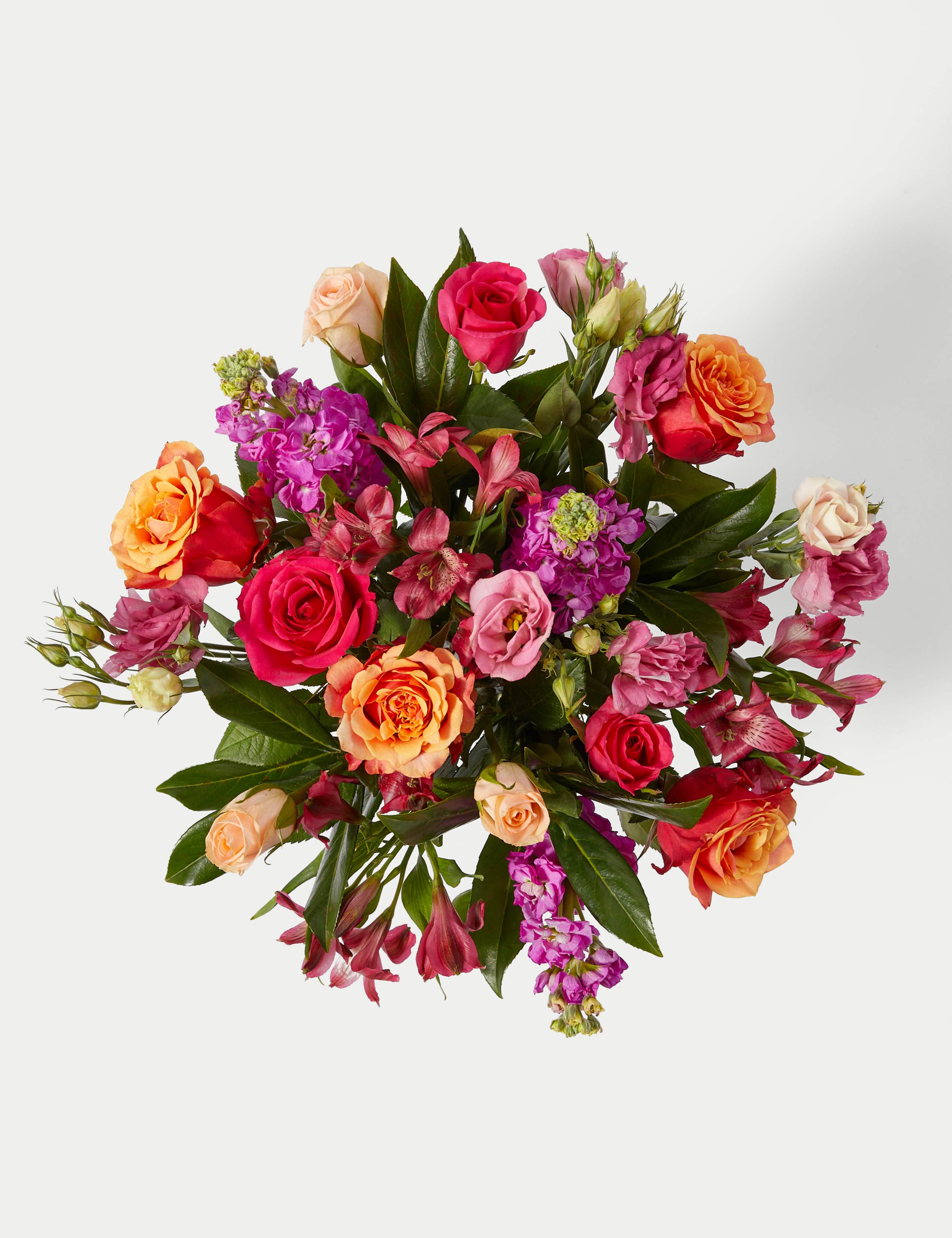 Roses, Lisianthus & Stock Bright Bouquet With Caramel Collection & Prosecco 2 of 7