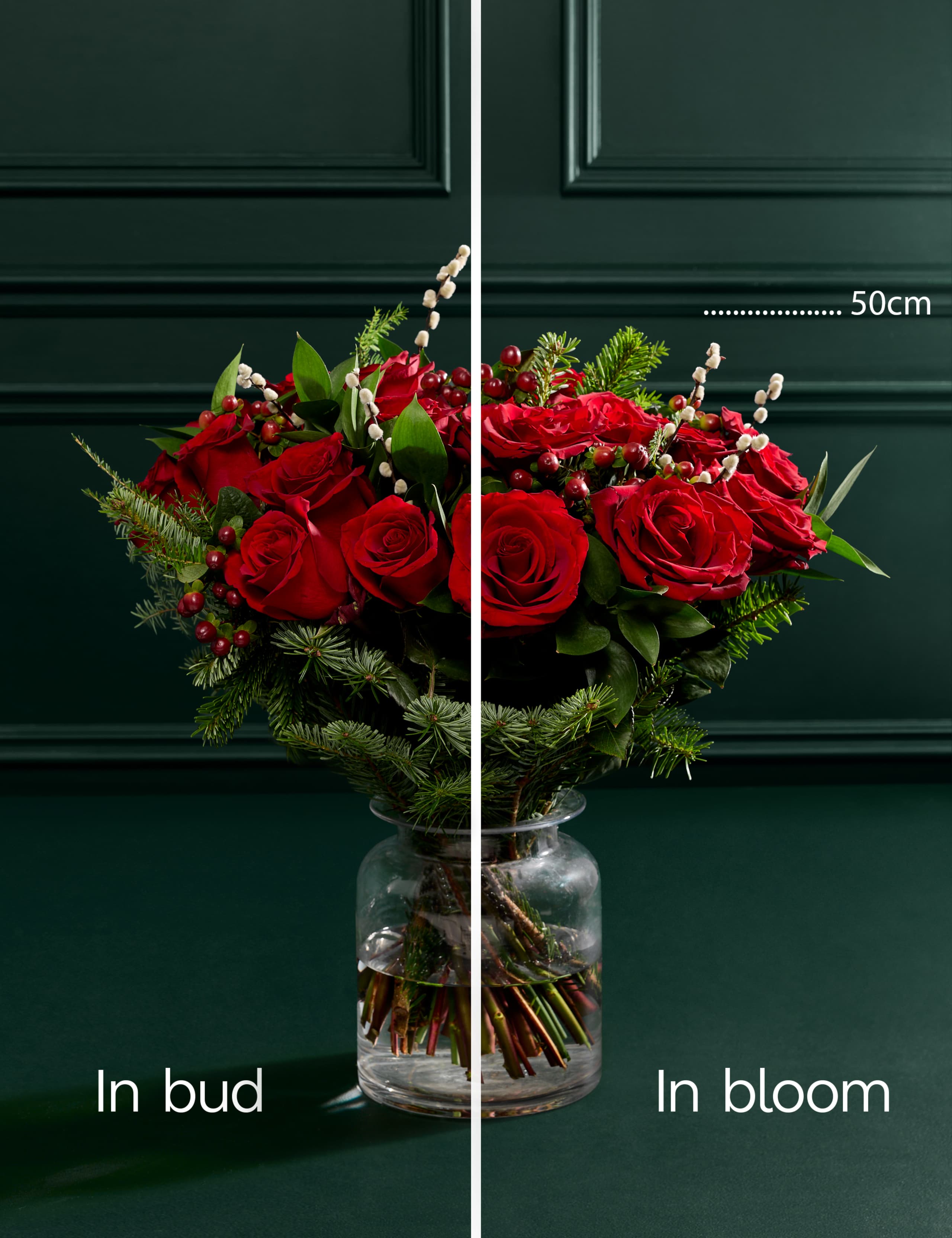 Festive Red Rose Bouquet with Vintage Champagne, Pistachio Gnomes & Candle 7 of 9