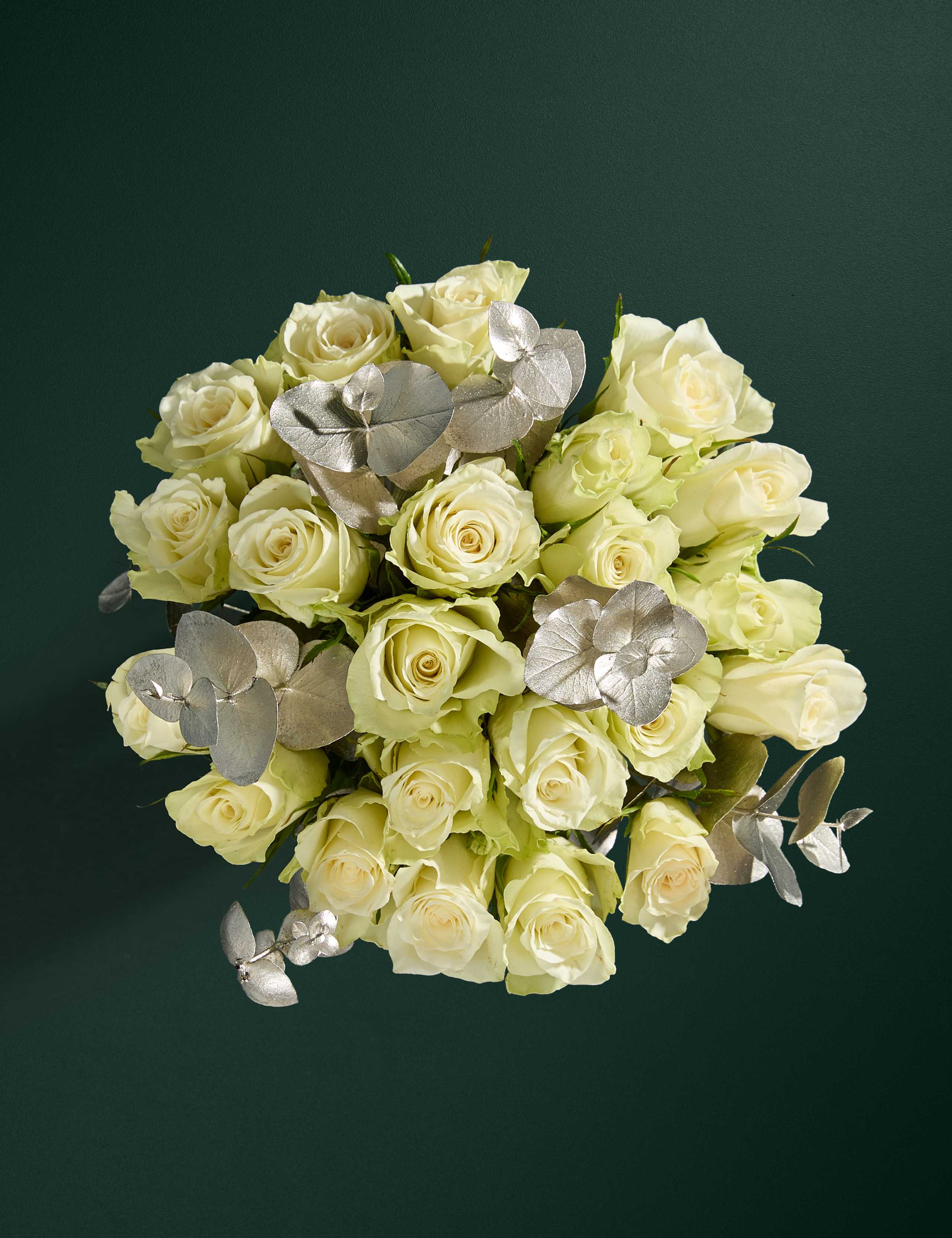 Festive White Rose & Champagne Eucalyptus Bouquet 2 of 6