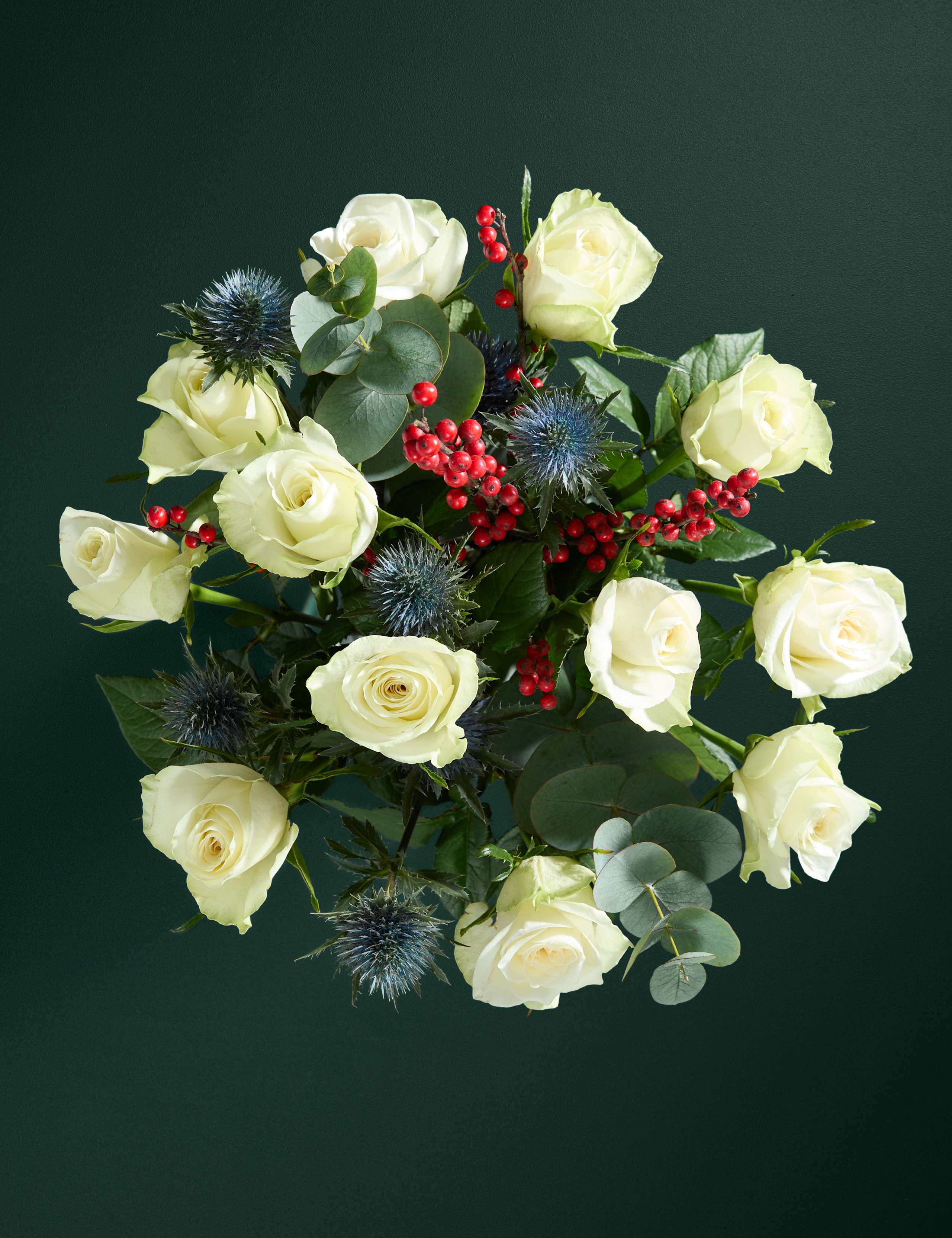 Festive White Rose & Ilex Bouquet 2 of 7