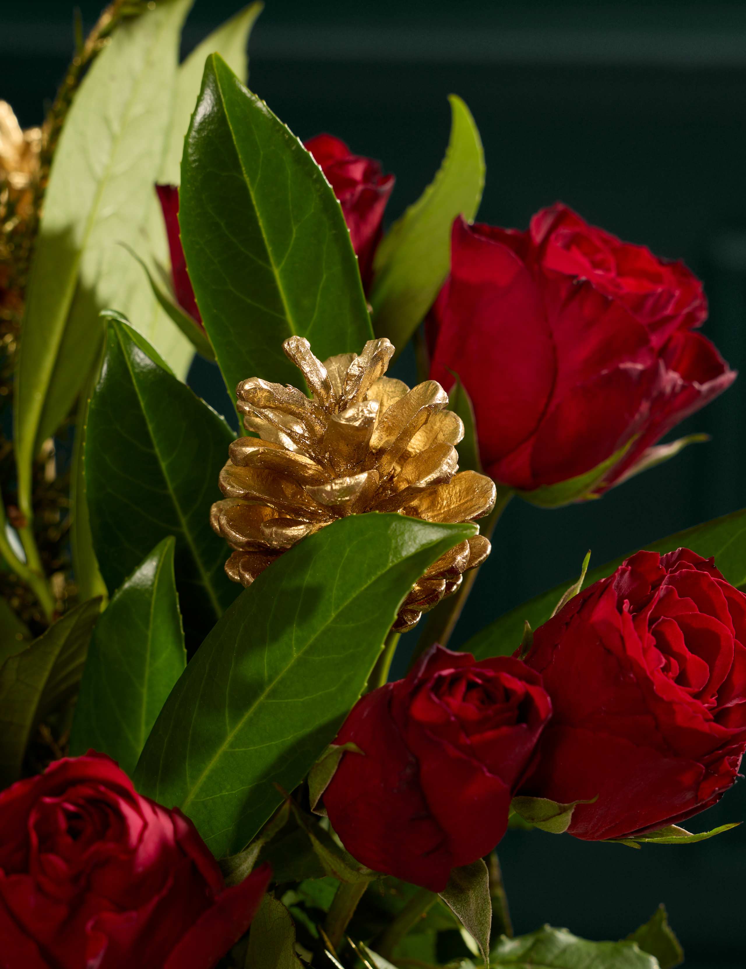 Red Rose & Pine Cone Bouquet 3 of 5
