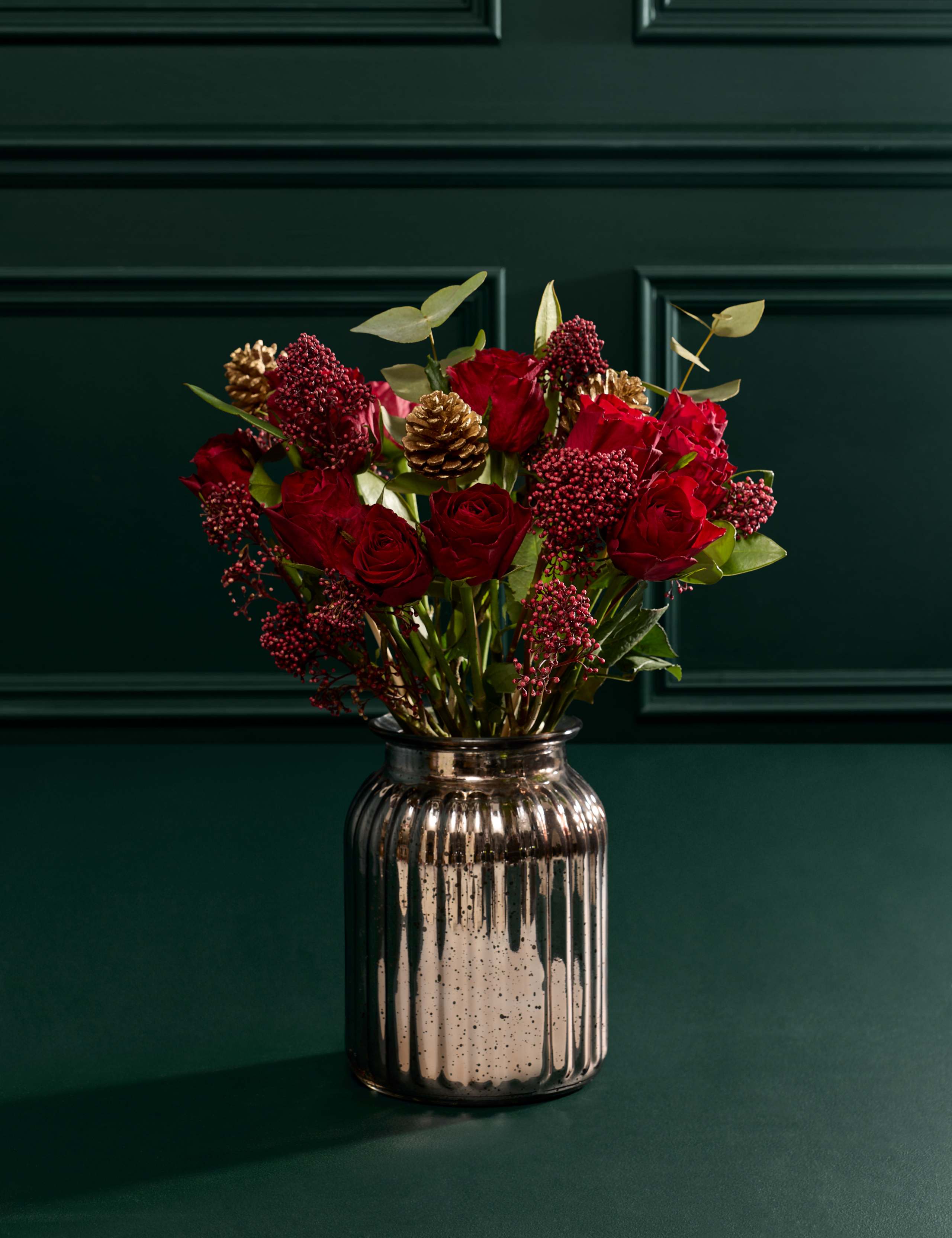 Red Rose & Skimmia with Vase 1 of 8