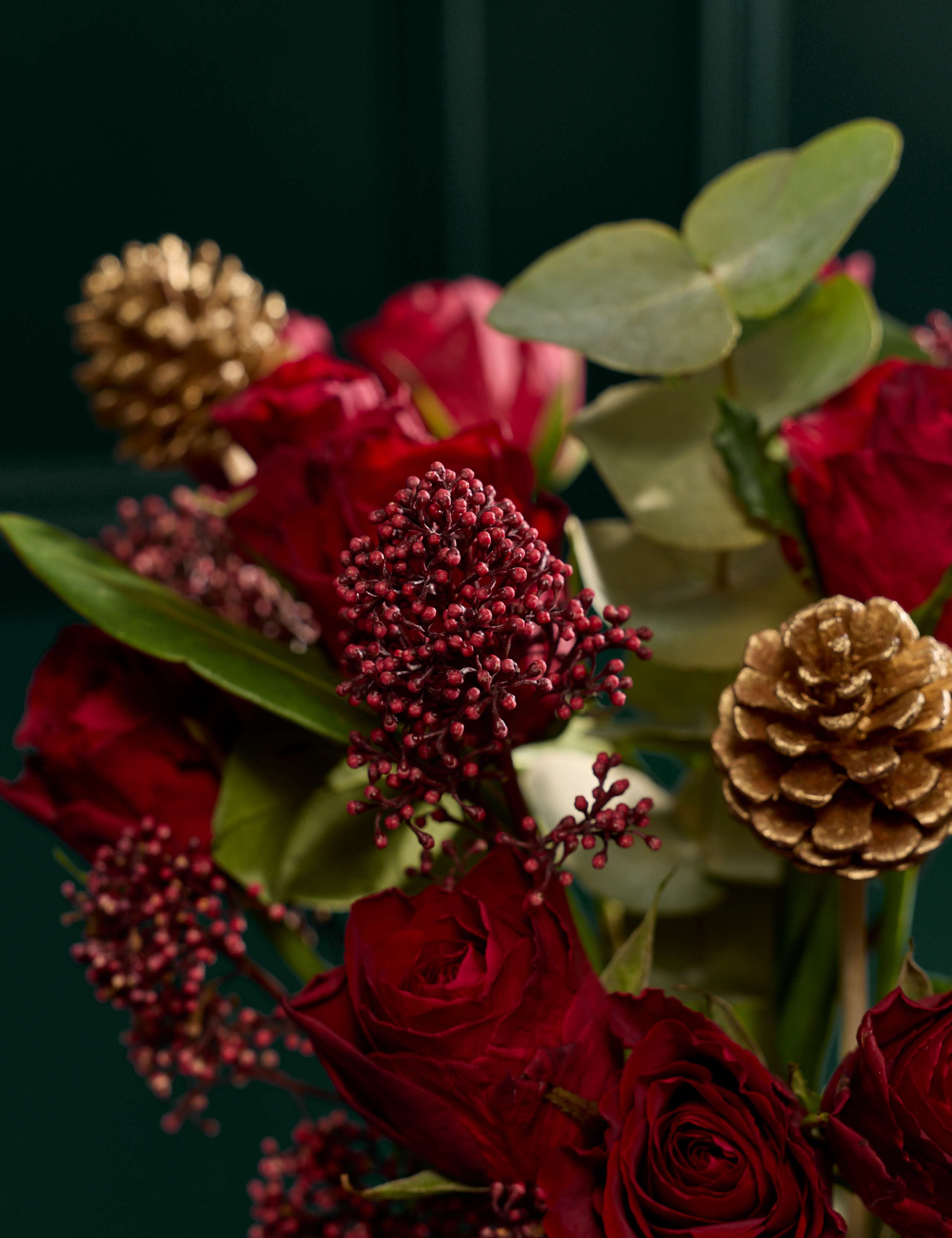 Red Rose & Skimmia with Vase 3 of 8