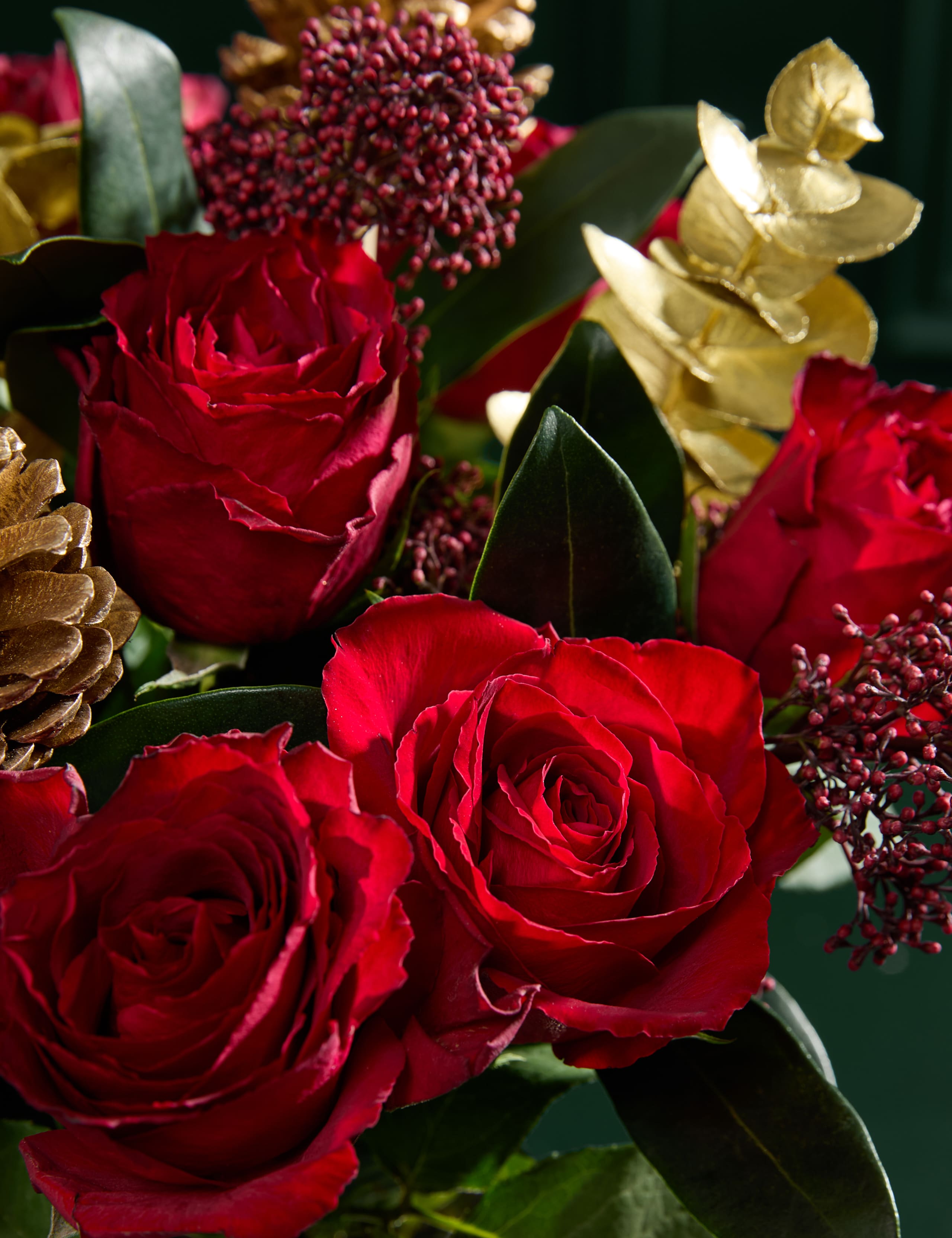 Red Roses & Skimmia Bouquet in Vase 3 of 8