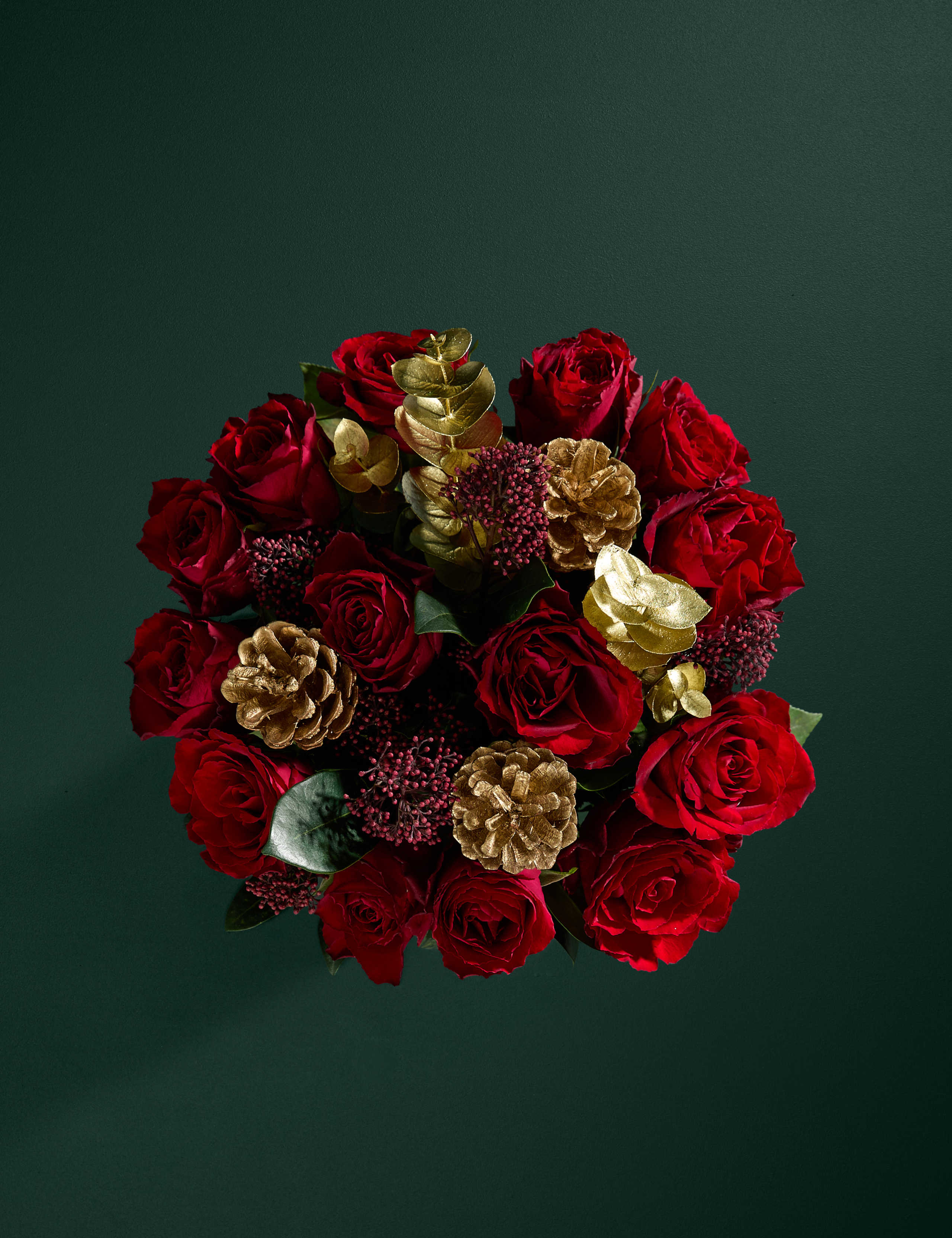 Red Roses & Skimmia Bouquet in Vase 2 of 8