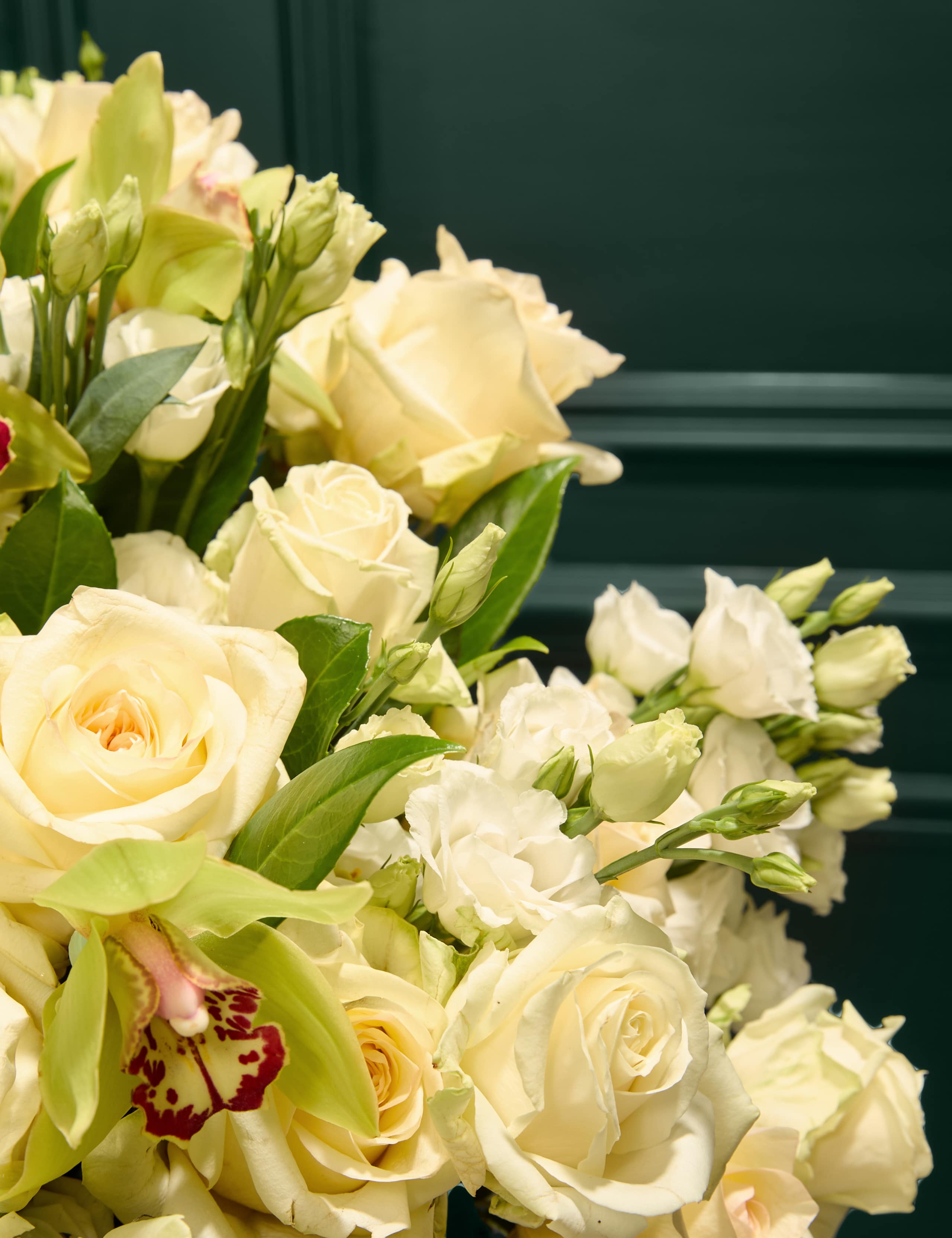 White Rose, Lisianthus & Cymbidium Orchid Bouquet 3 of 7