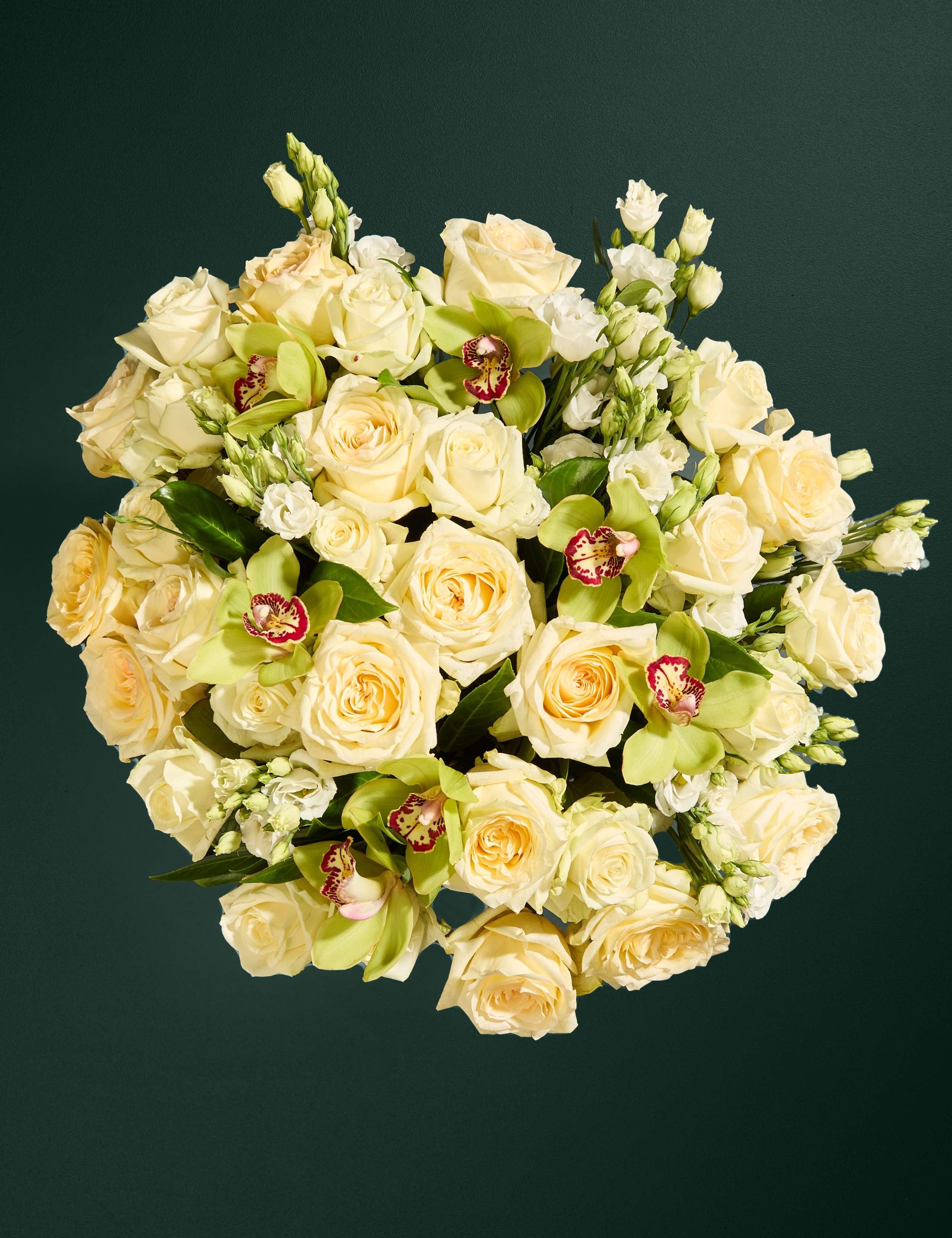 White Rose, Lisianthus & Cymbidium Orchid Bouquet 2 of 7