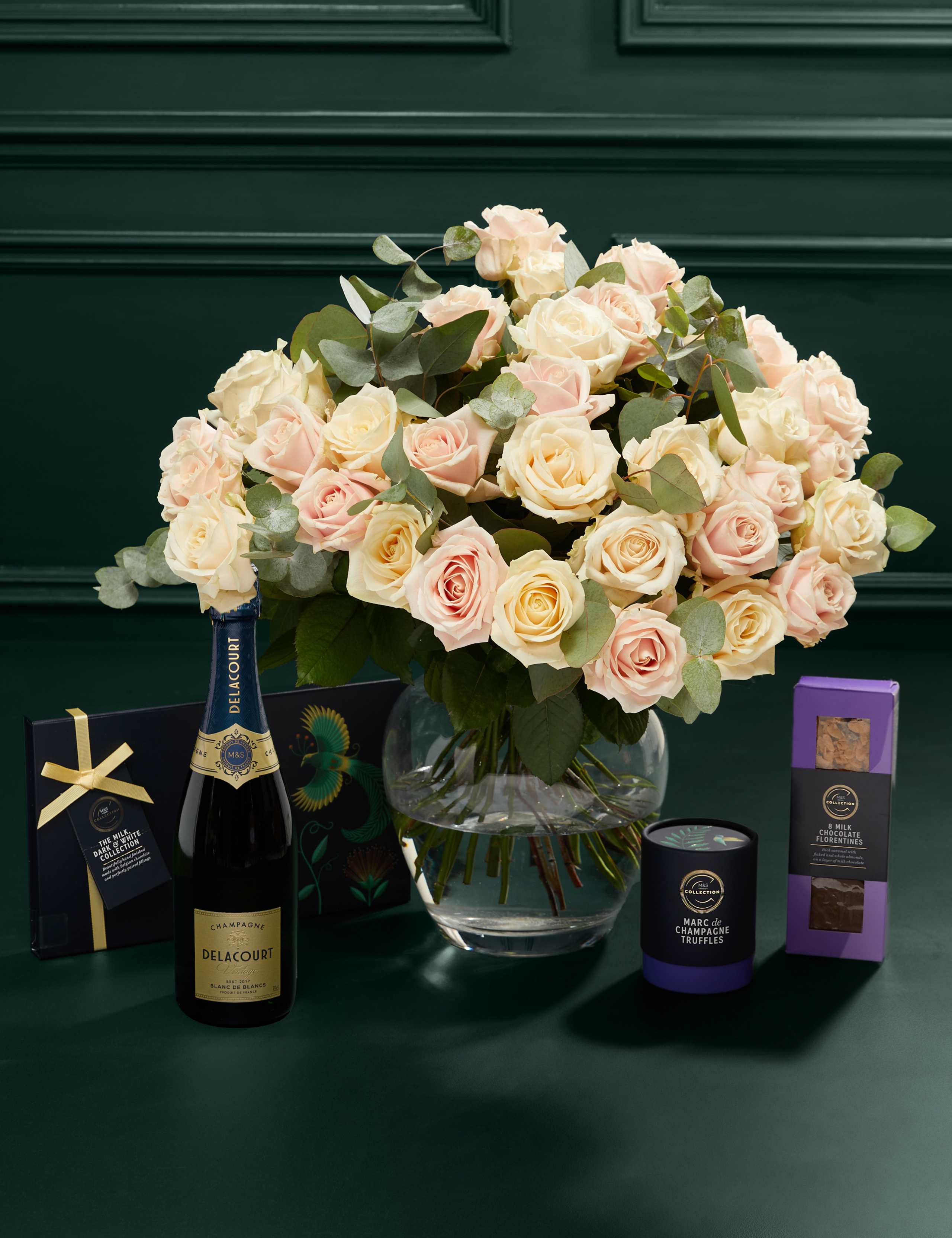Luxury Rose Bouquet with Vintage Champagne, Truffles, Chocolates & Florentines 1 of 9