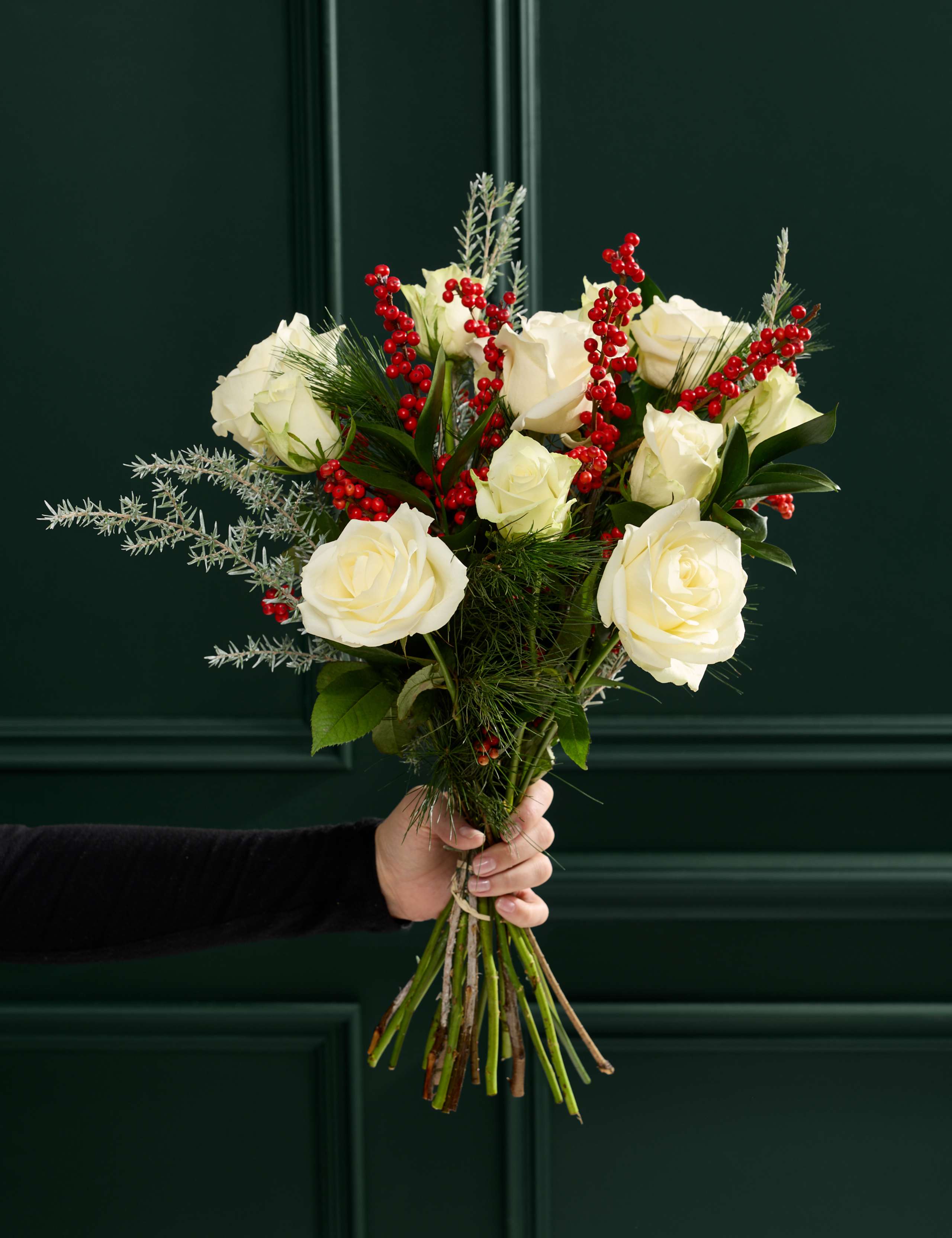 Avalanche Roses, Blue Prince & Ilex Bouquet 1 of 8