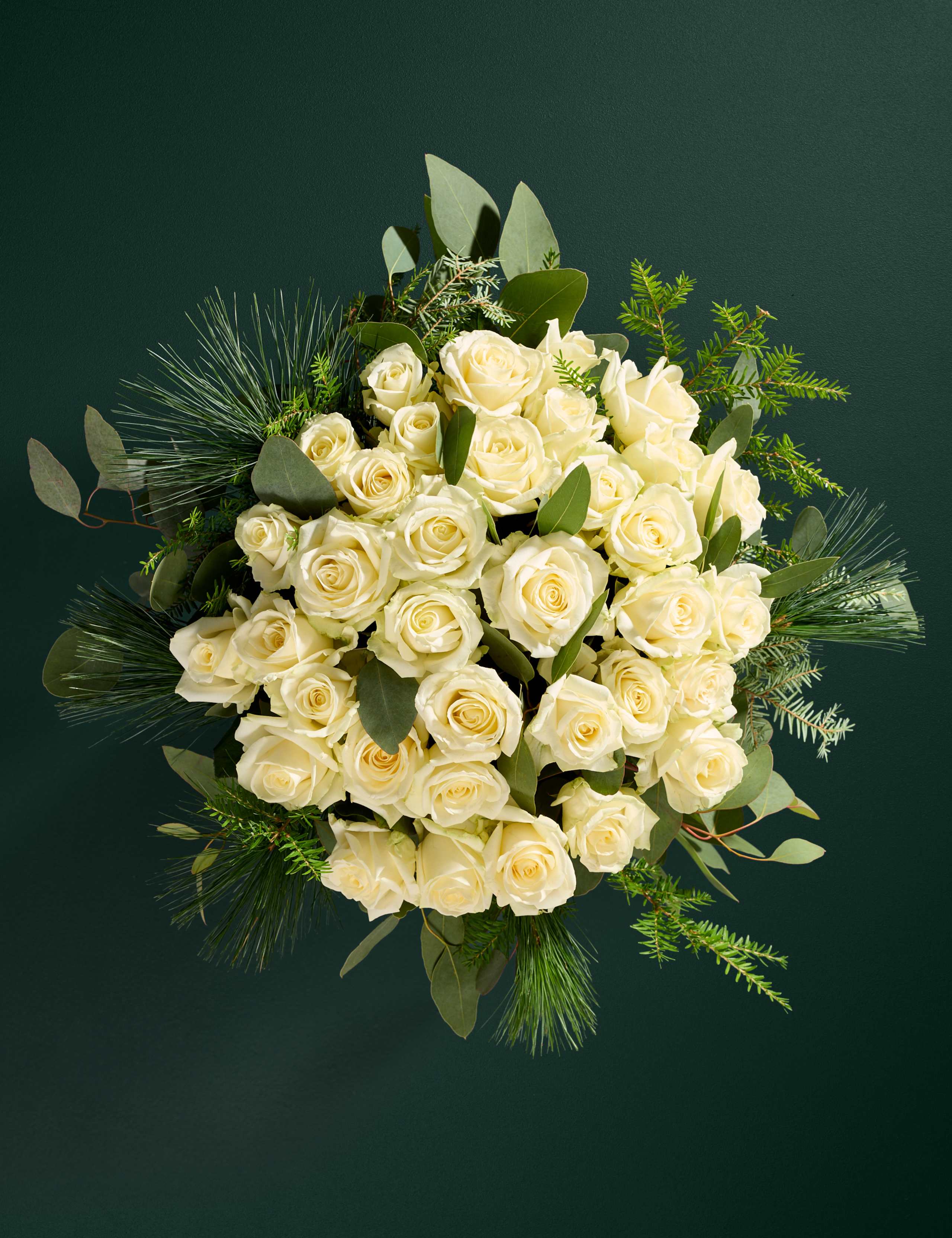 Luxury White Rose & Eucalyptus Christmas Bouquet with Vintage Champagne 2 of 5