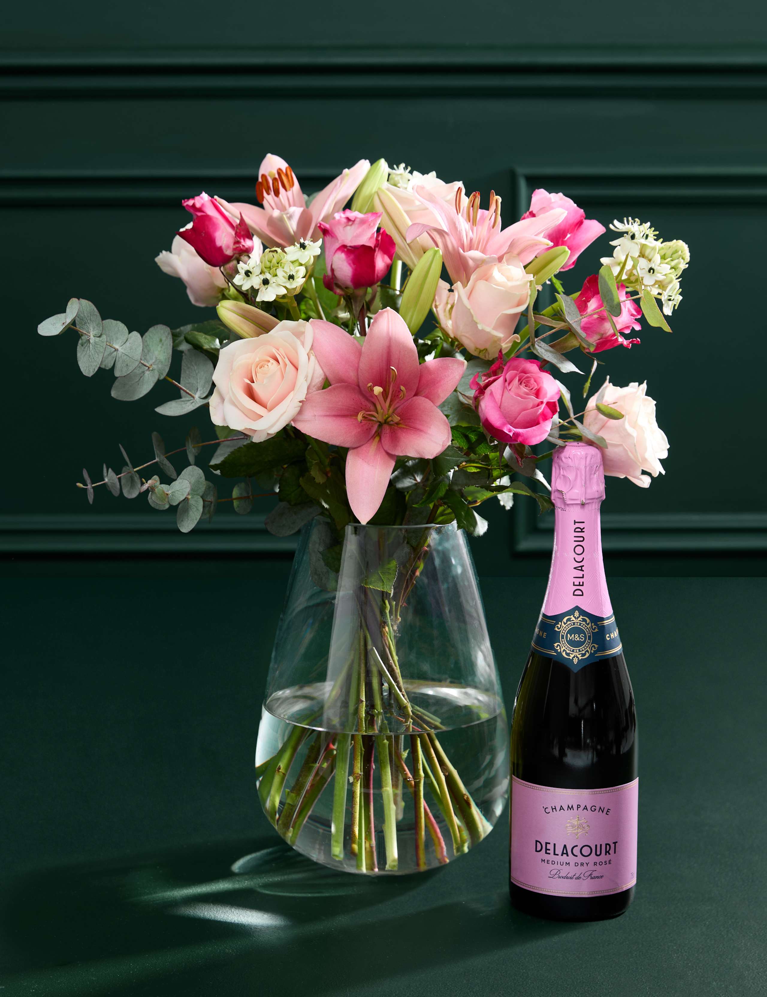 Mother's Day Pink Rose Bouquet with Rosé Champagne 1 of 6