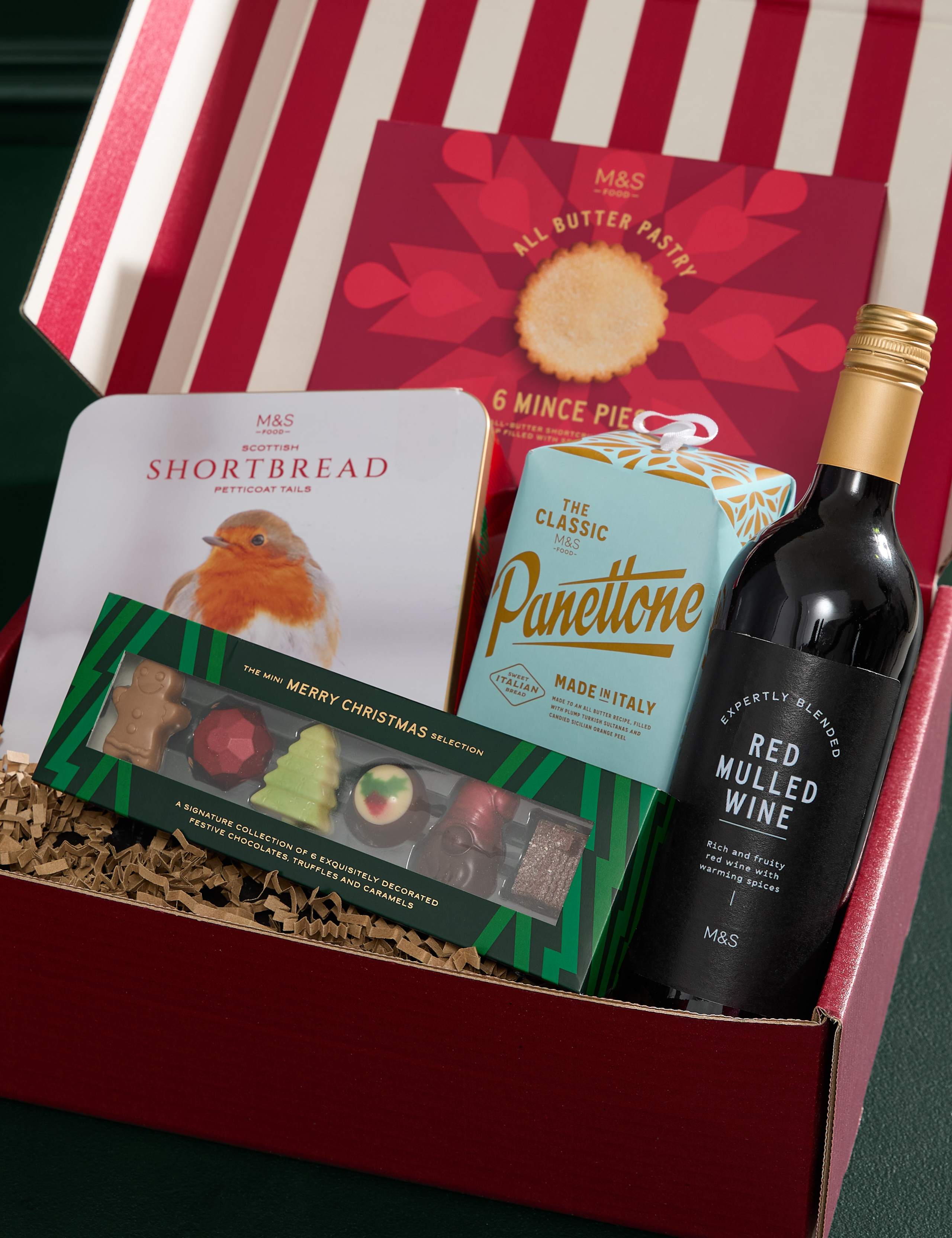 Festive Mixed Rose Bouquet with Mulled Wine & Treats Hamper 3 of 6