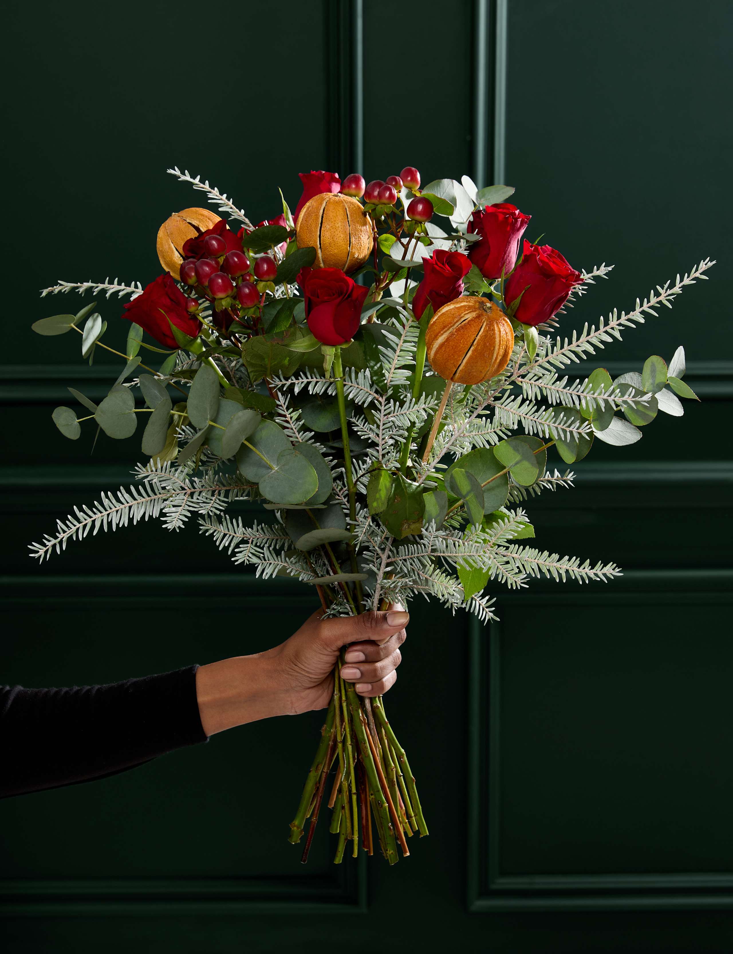 Red Roses & Hypericum Bouquet with Festive Letterbox Gift 2 of 6