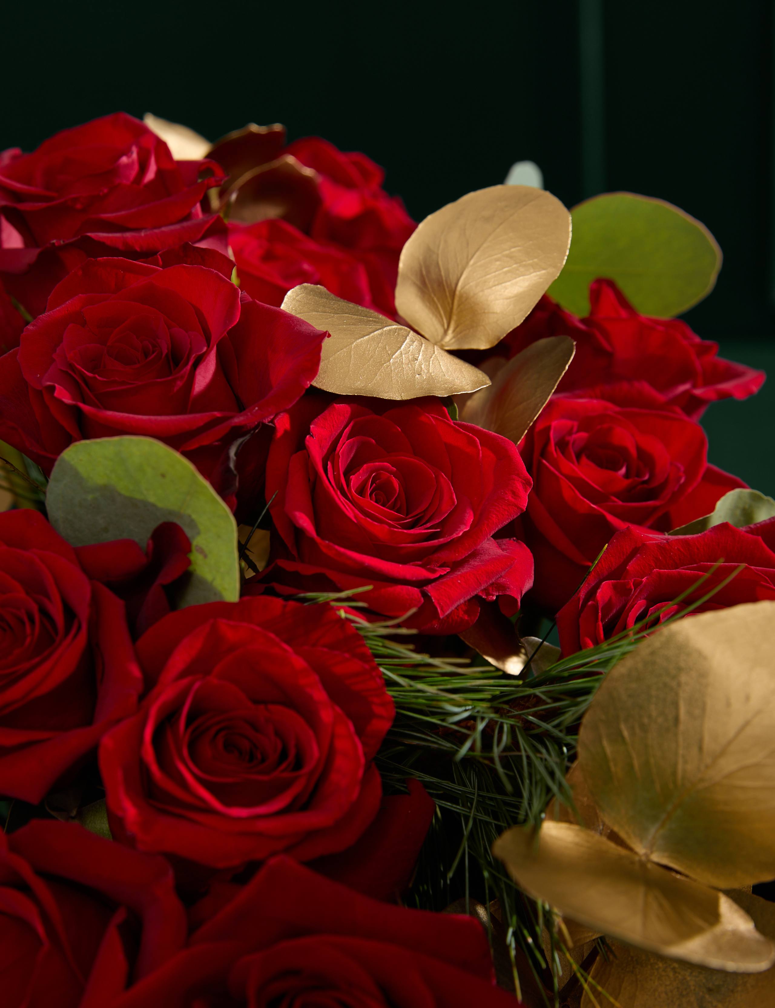 Luxury Red Rose Bouquet & Vase with Vintage Champagne & Truffles 3 of 8