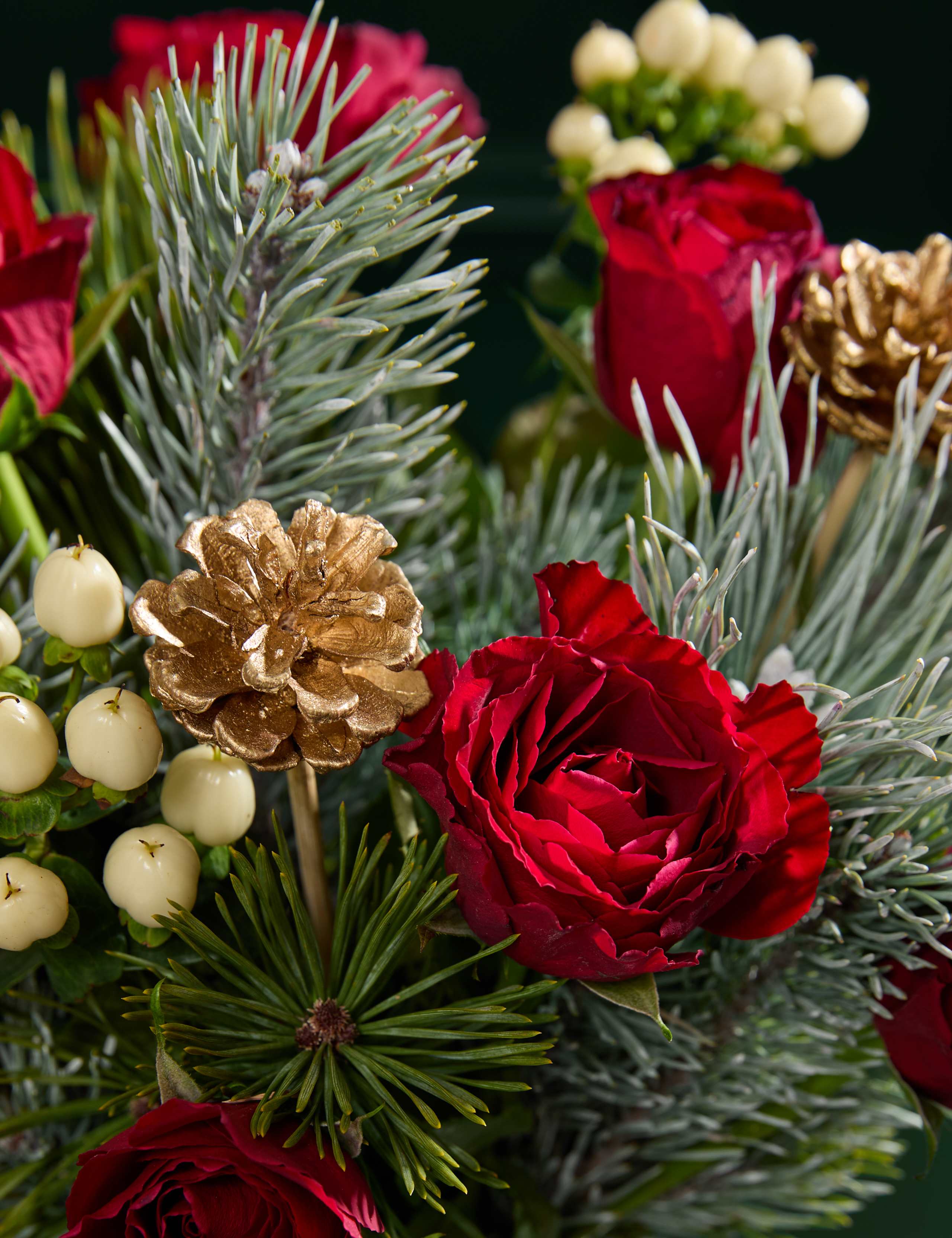 Red Rose & Hypericum Bouquet with Mini Christmas Chocolates & Candle 3 of 7