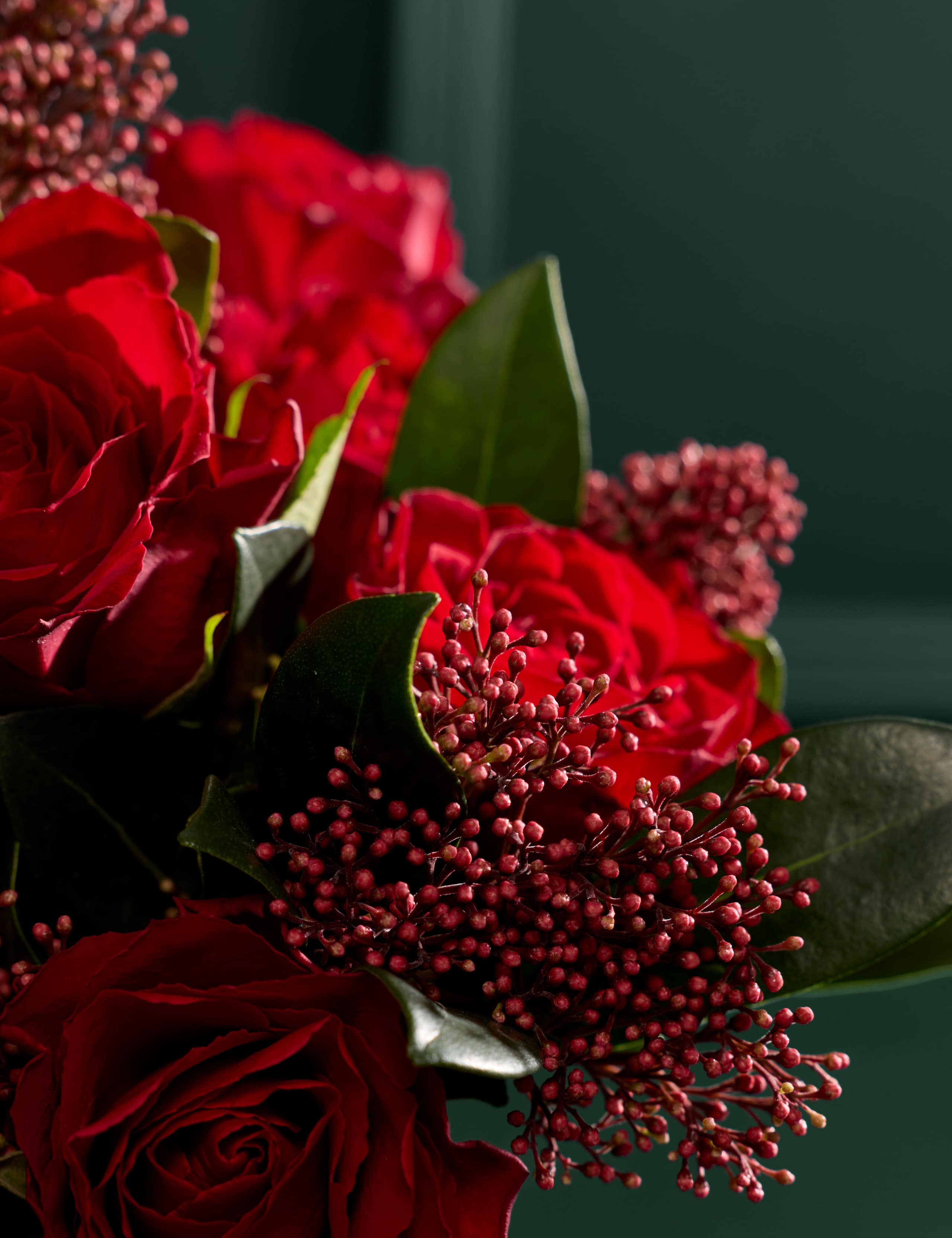 Red Rose & Skimmia Bouquet with Chocolates 3 of 7