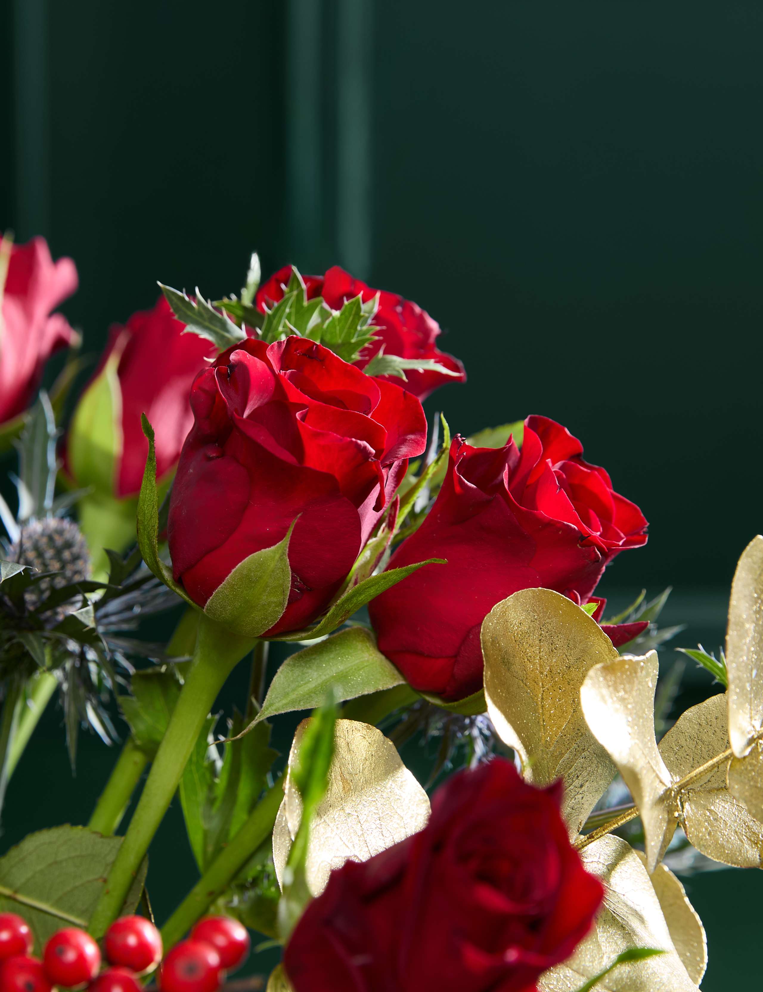 Festive Red Rose & Ilex Bouquet 3 of 7