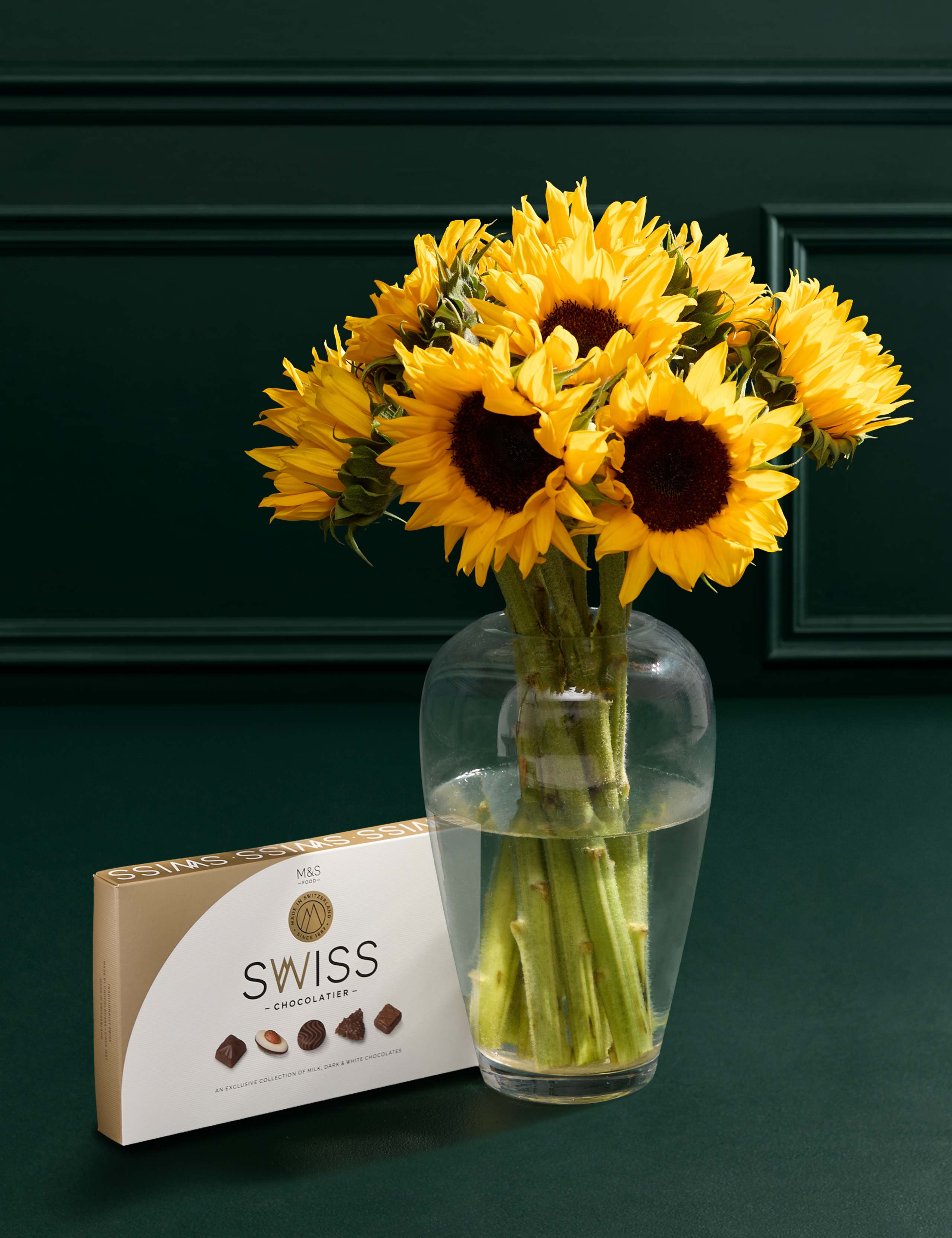 British Sunflower Bouquet with Swiss Chocolates 1 of 8