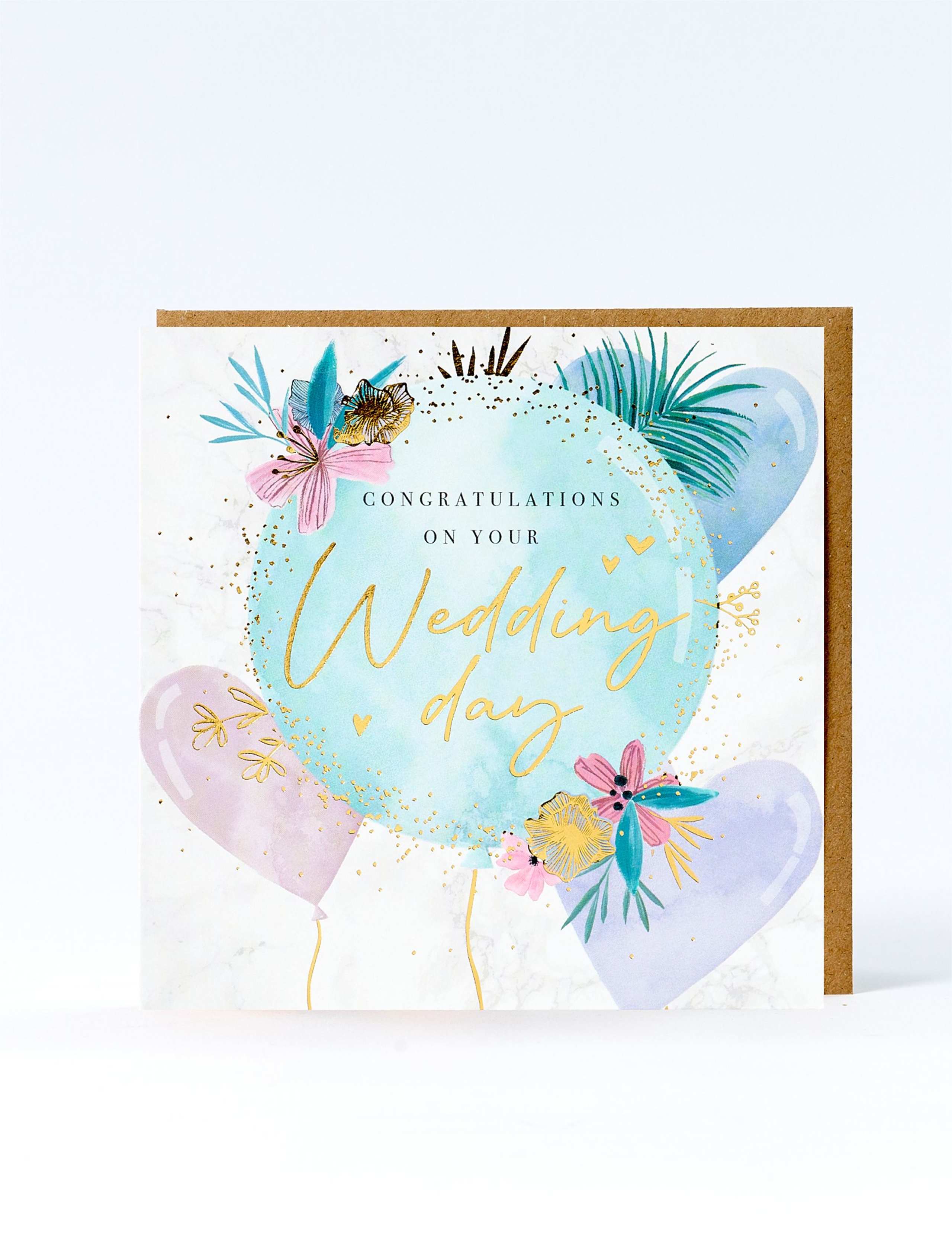 Floral Balloons Wedding Card 1 of 1