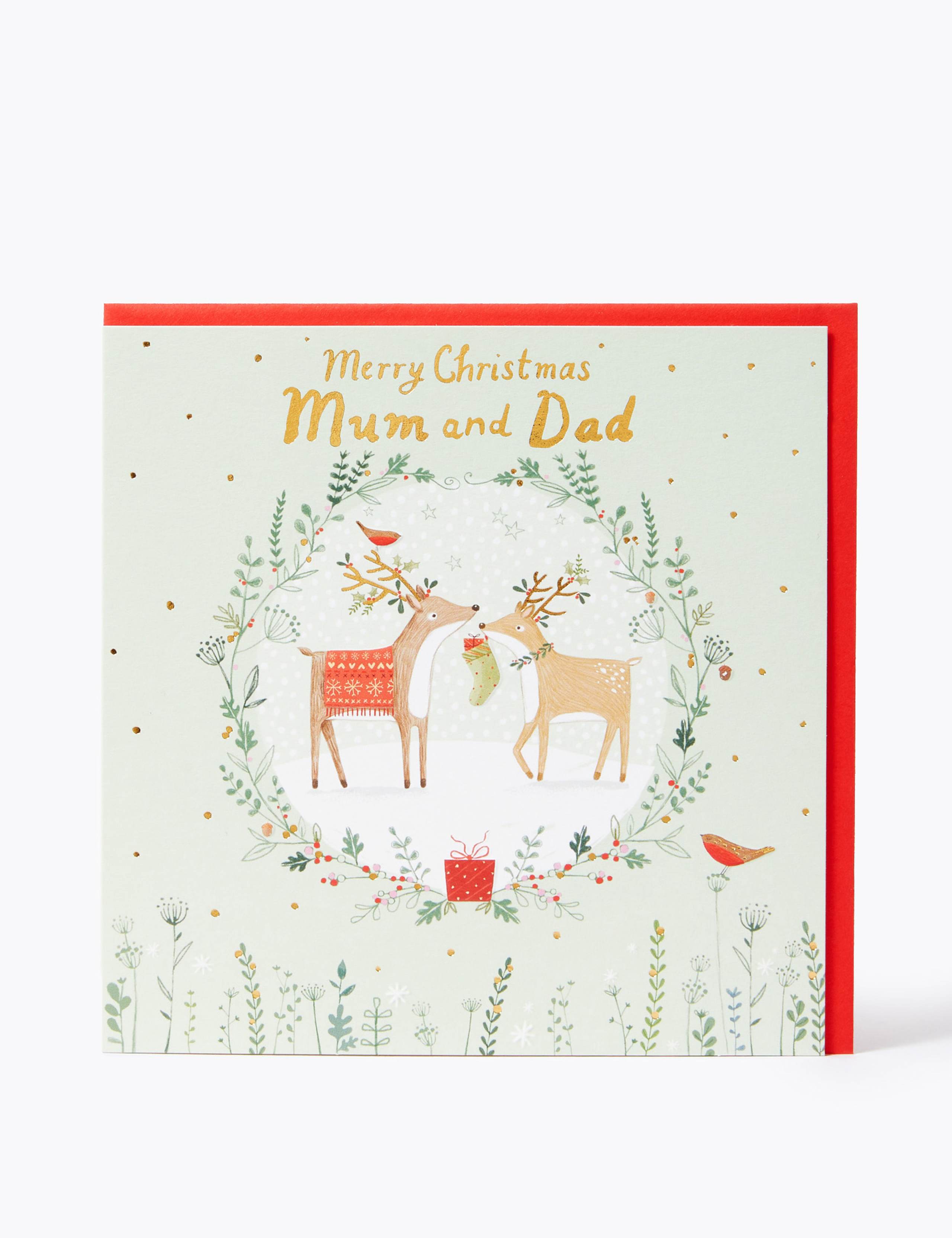 Mum & Dad Reindeer Wreath Christmas Card 1 of 2