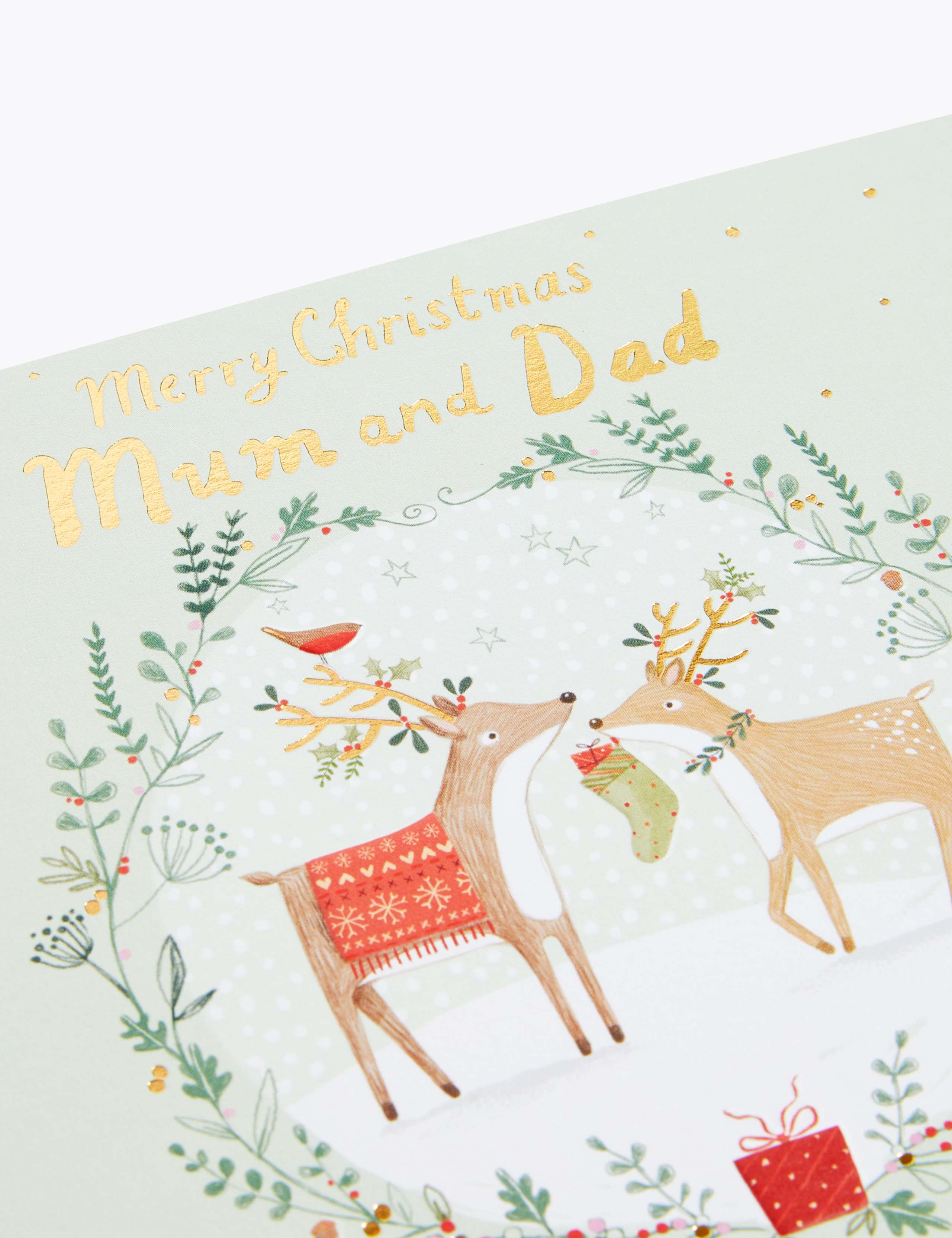Mum & Dad Reindeer Wreath Christmas Card 2 of 2