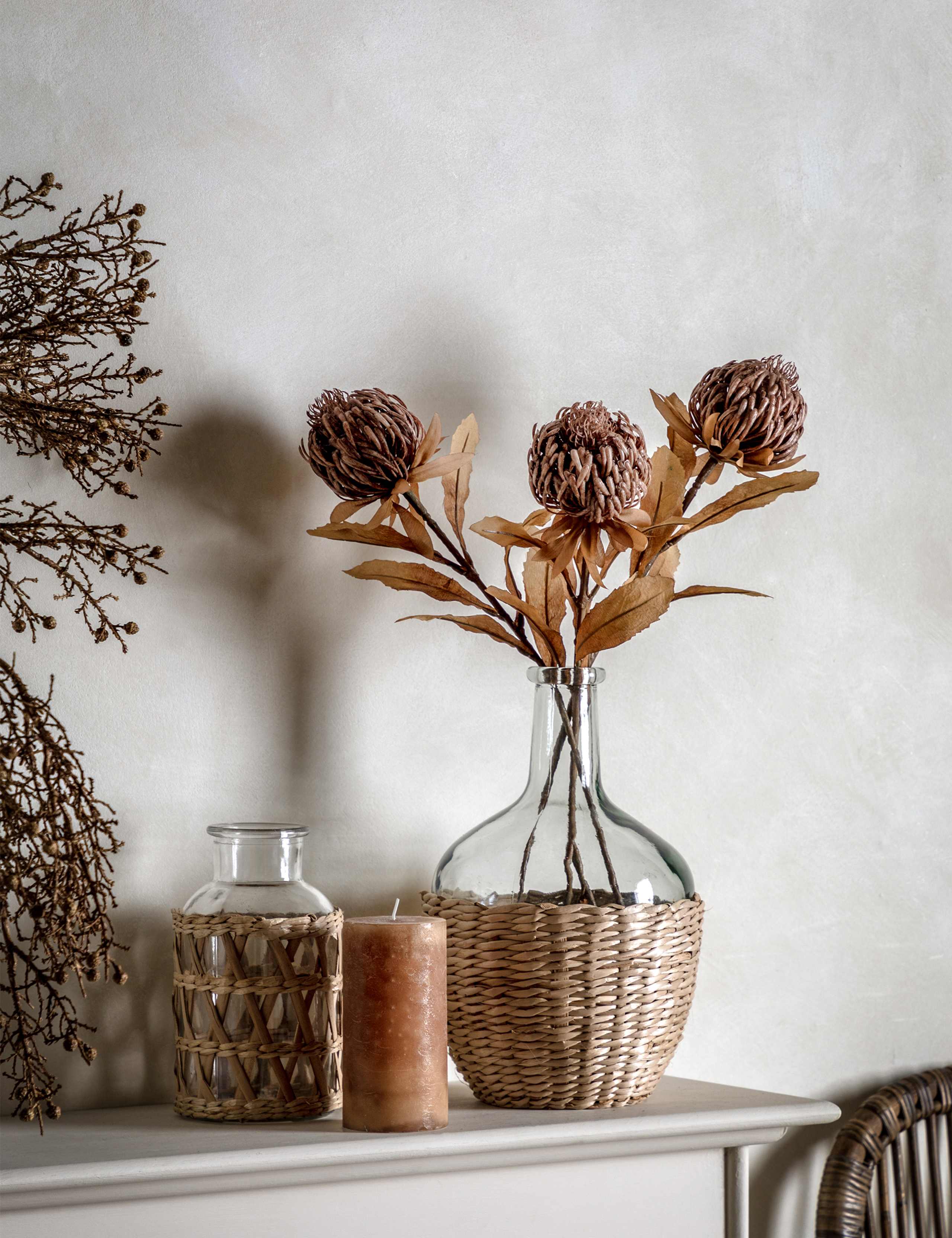 Set of 3 Artificial Dried Protea Single Stems 2 of 3