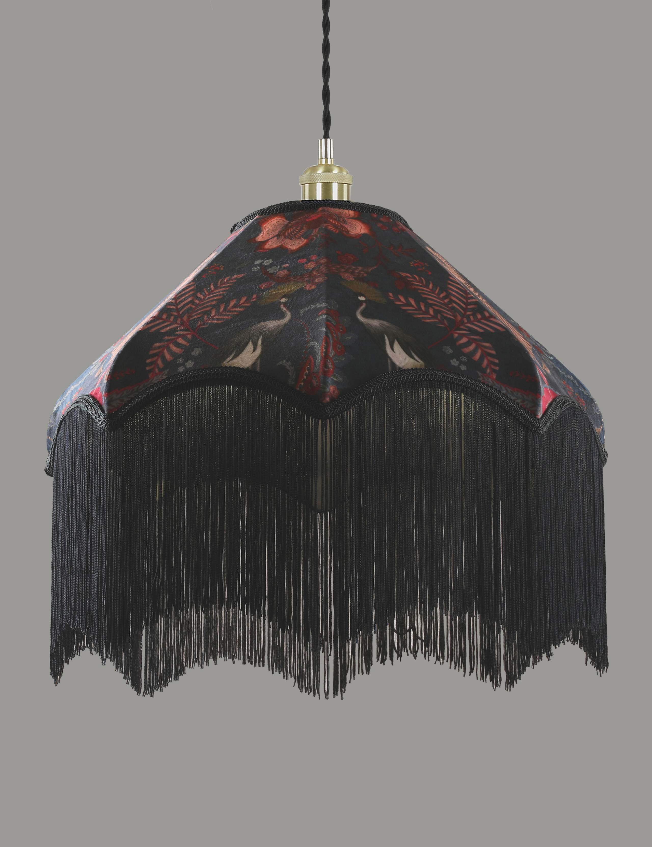Velvet Printed Fringed Ceiling Lamp Shade 5 of 5