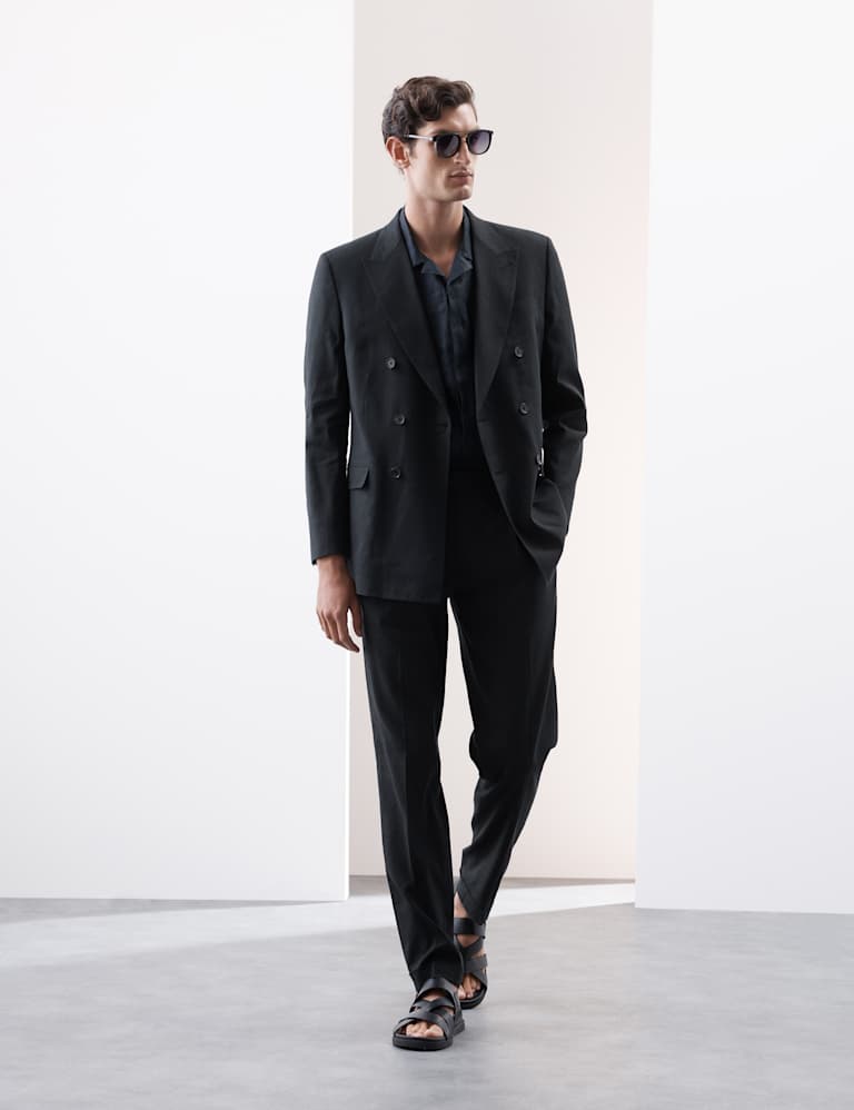 2 Piece Tailored Fit Italian Performance Linen Blend Double Breasted Suit 1 of 6