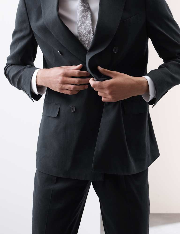 2 Piece Tailored Fit Italian Performance Linen Blend Double Breasted Suit 3 of 6