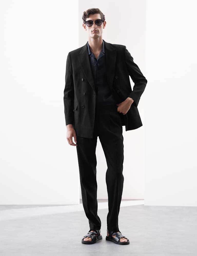 2 Piece Tailored Fit Italian Performance Linen Blend Double Breasted Suit 5 of 6