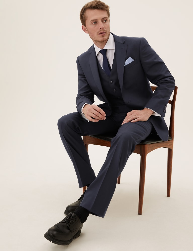 Navy Regular Fit Wool 3 Piece Suit 1 of 8