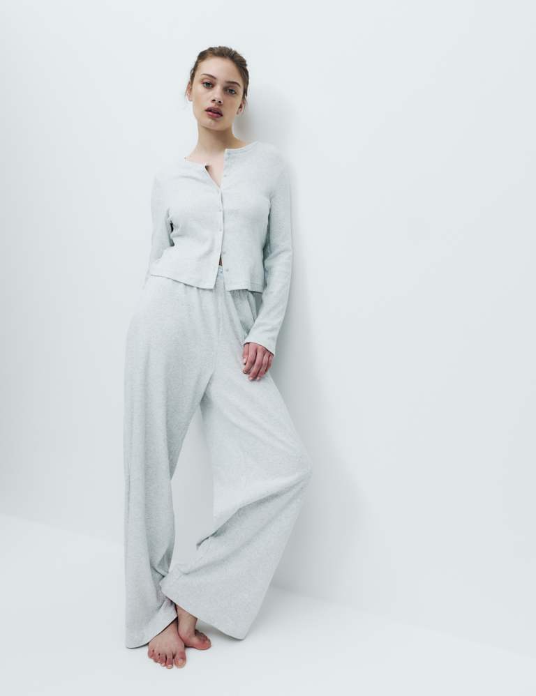 Cotton Rich Ribbed Button Down Pyjama Top & Bottom Set 1 of 6