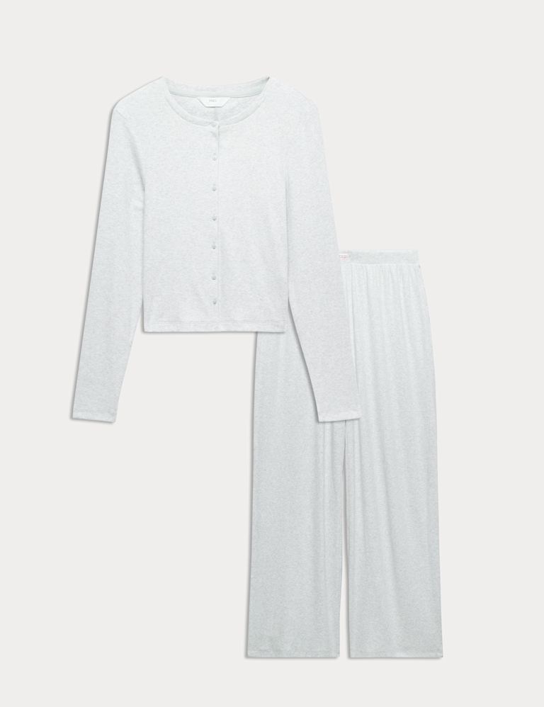 Cotton Rich Ribbed Button Down Pyjama Top & Bottom Set 2 of 6