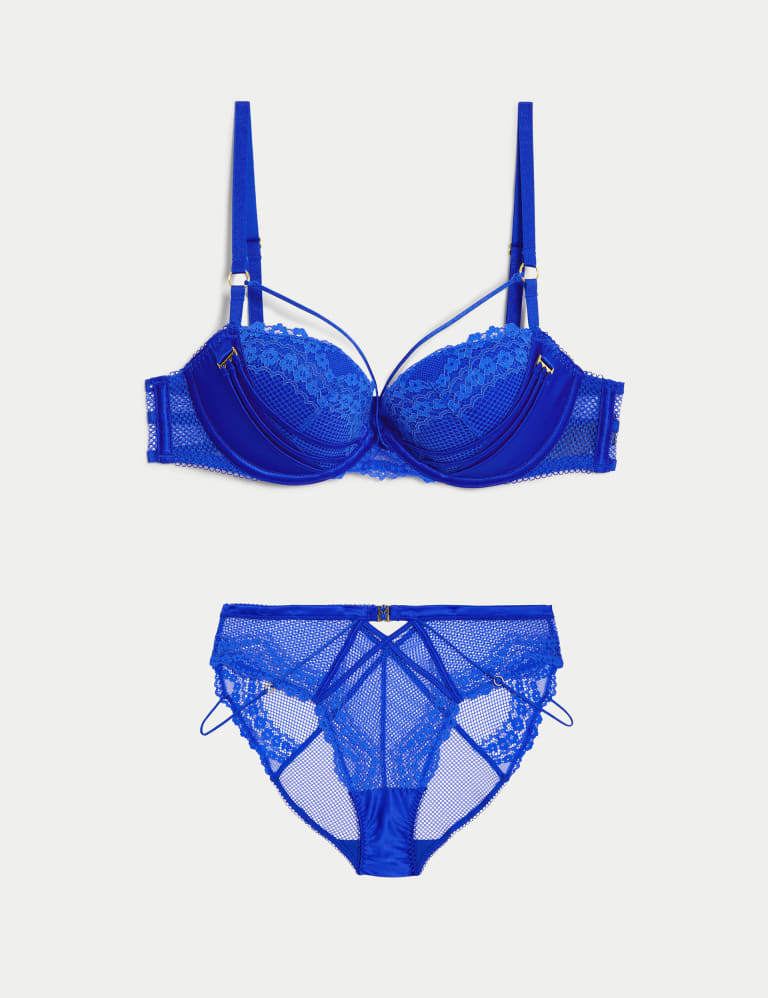 Clara Satin Fishnet Wired Push-Up Bra Set A-E 2 of 6